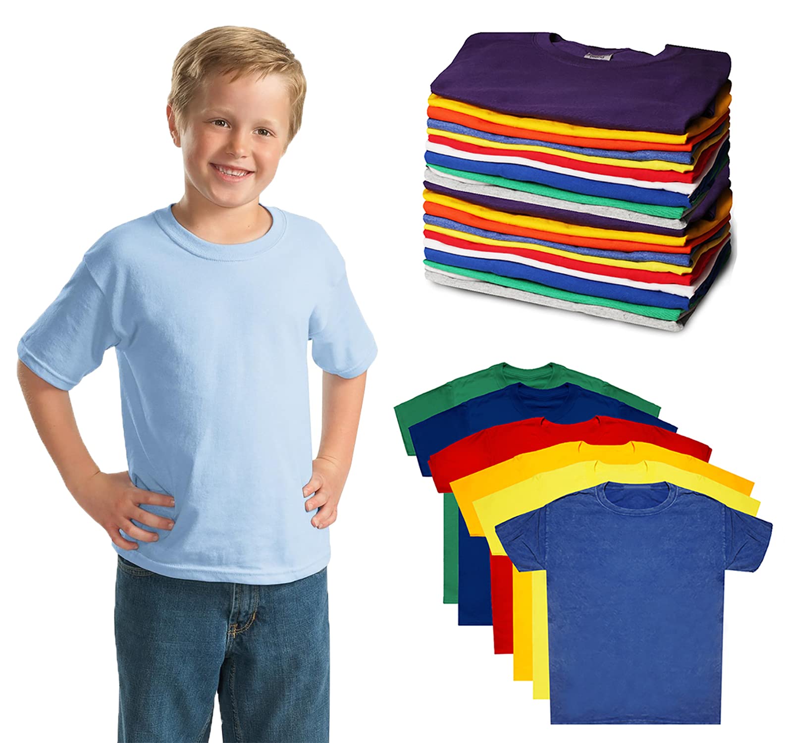24 Pack Kids Cotton T-Shirts Bulk - Soft Unisex Children's Tees for Boys & Girls | Lightweight Comfortable Shirts for School, Play & Everyday Wear | Wholesale Pack by BILLIONHATS