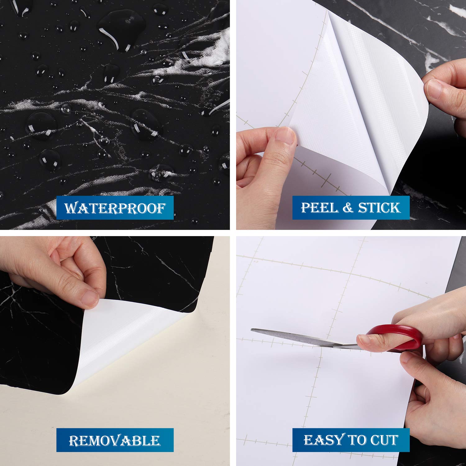FunStick Thick Matte Black Marble Peel & Stick Wallpaper - 12
