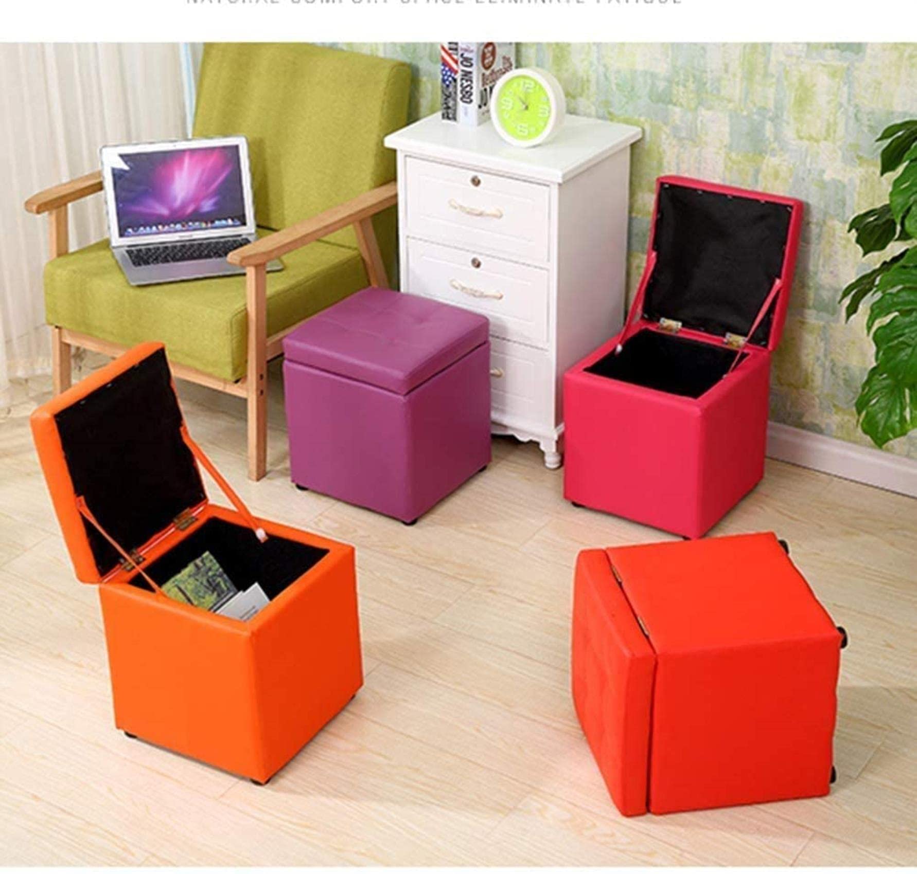 Multifunctional Upholstered Storage Footstool with PU Fabric - Perfect for Living Room, Bedroom & Entryway - Use as Shoe Bench, Ottoman or Sofa Stool with Hidden Storage Space for Small Items