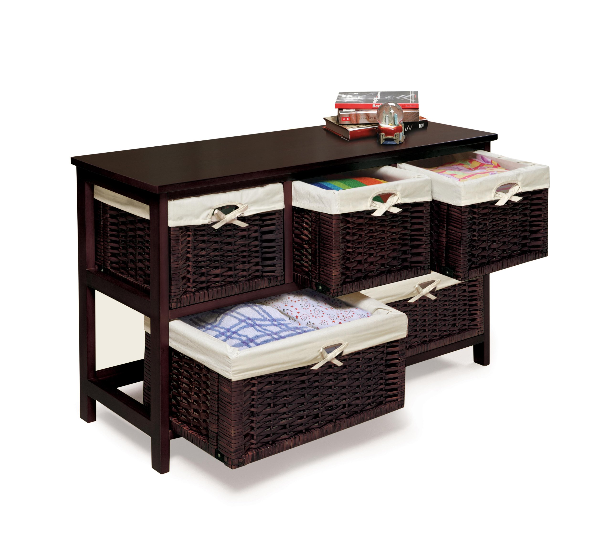 Badger Basket 5-Tier Wicker Storage Organizer with Washable Liners, Espresso Finish - Perfect for Nursery, Closet, Bathroom & Home Organization