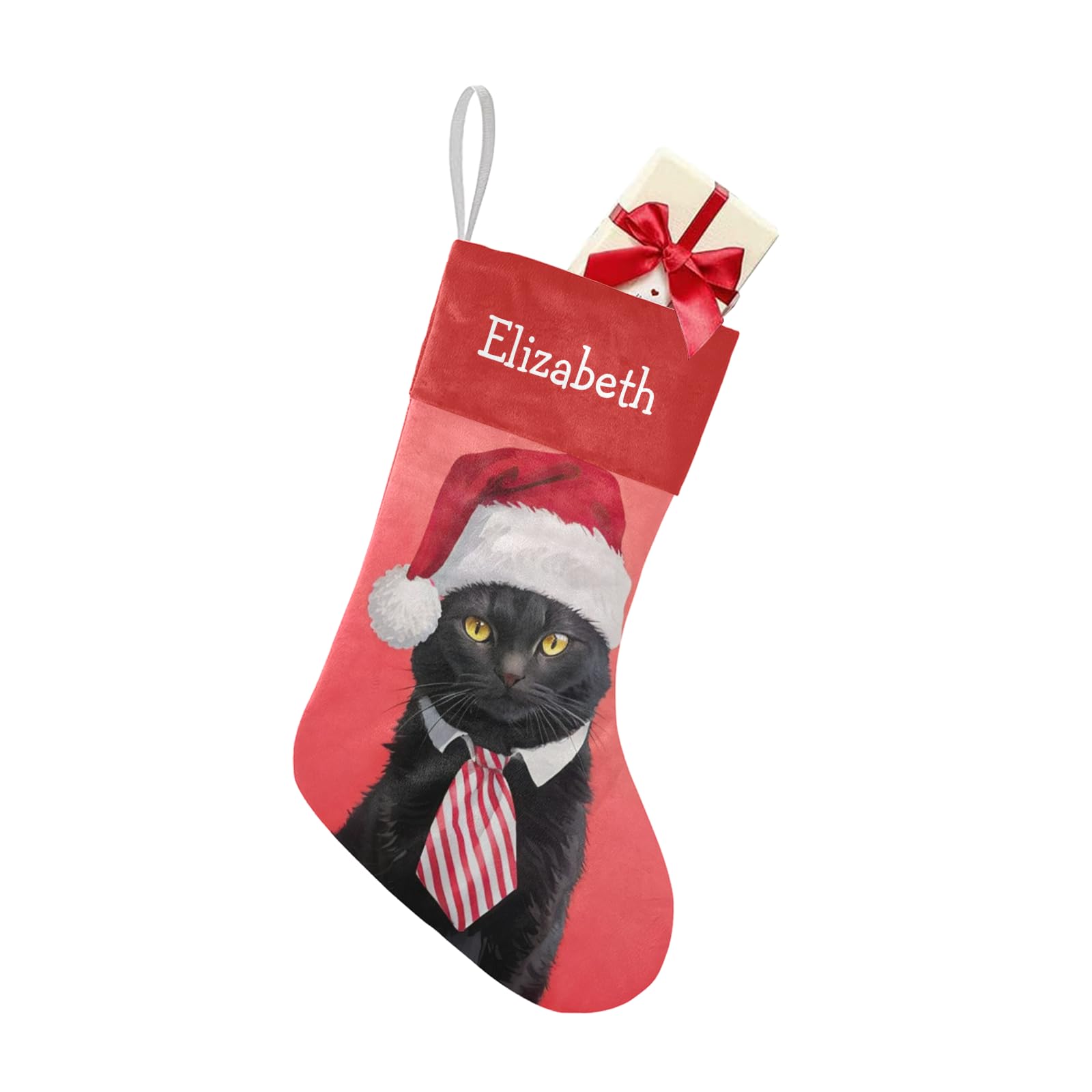 Personalized Black Cat Christmas Stockings with Name - Custom Xmas Gift for Boys, Girls & Pets (17.52 x 7.87 Inch) - Perfect for Holiday Decor, Fireplace Mantel & Christmas Gift Exchange