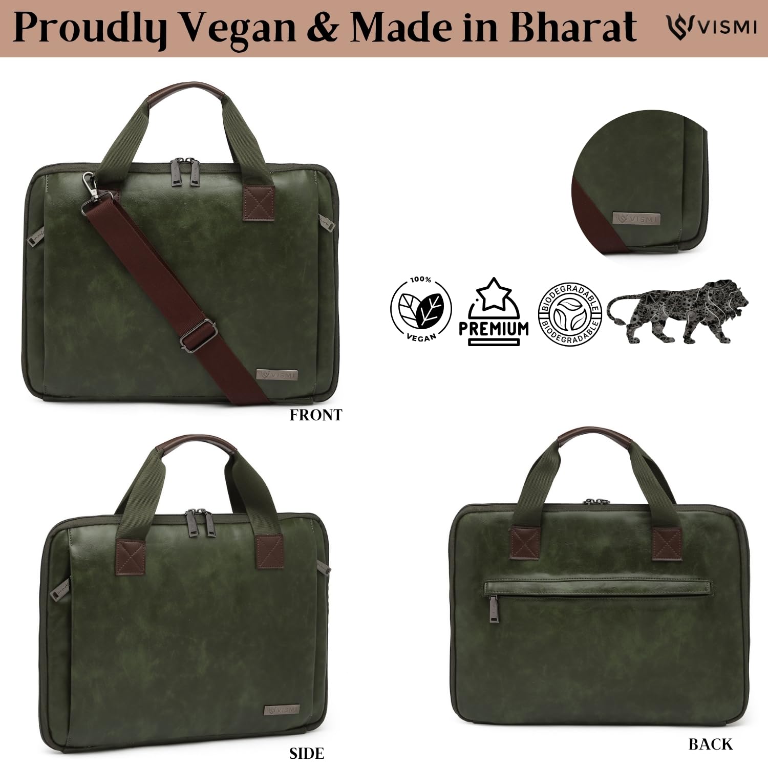 VISMIINTREND Slim Vegan Leather Laptop Briefcase for Men & Women - Fits 13