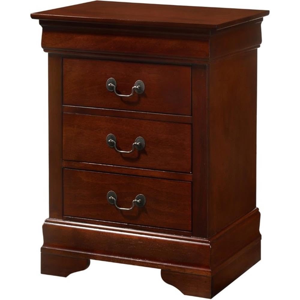 Glory Furniture Louis Phillipe 3-Drawer Cherry Nightstand - Elegant Bedside Table for Bedroom Decor & Storage