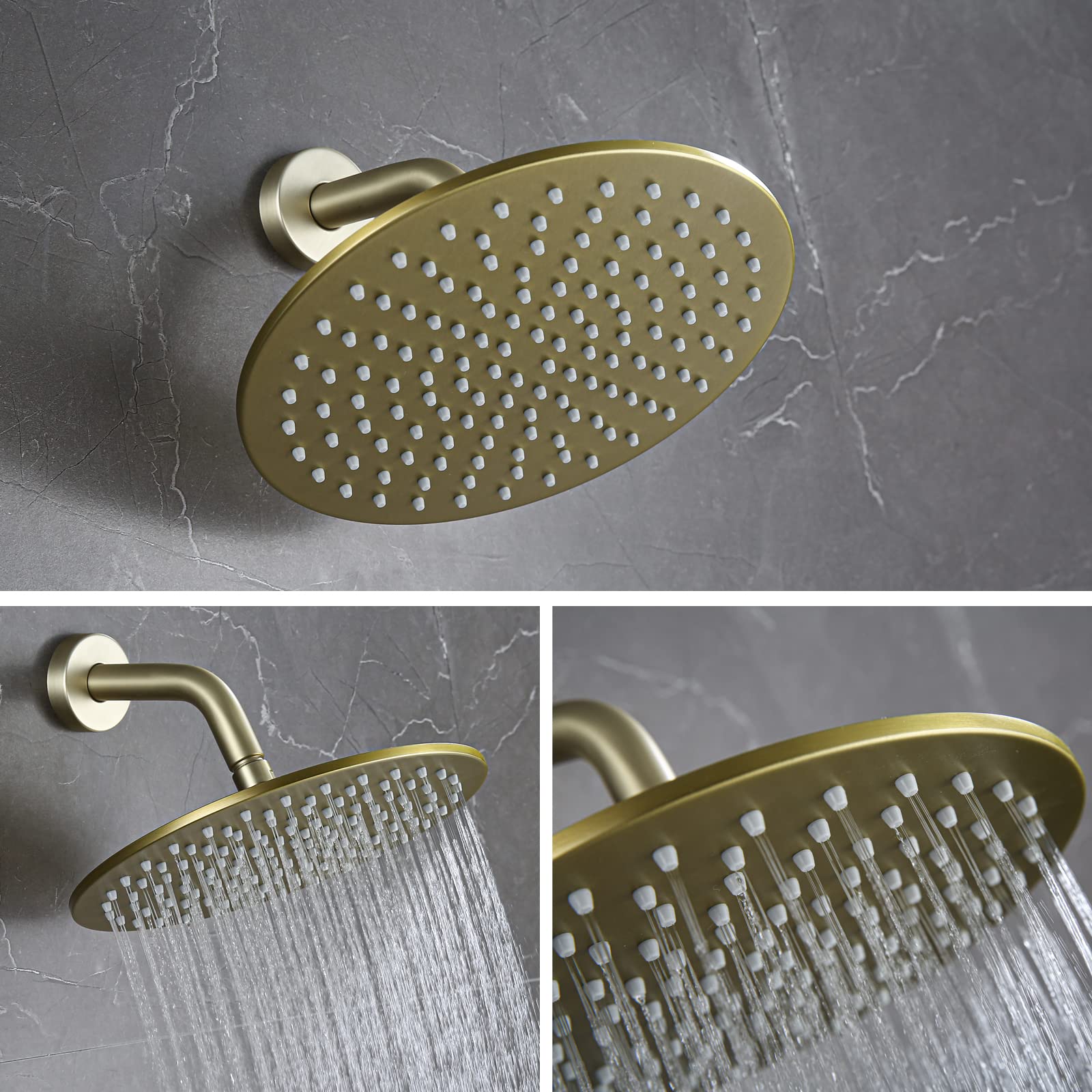 10 Inch Brushed Gold Rain Shower Head - High Pressure Stainless Steel Waterfall Showerhead with Full Body Coverage - Perfect for Luxurious Spa-like Bathroom Experience