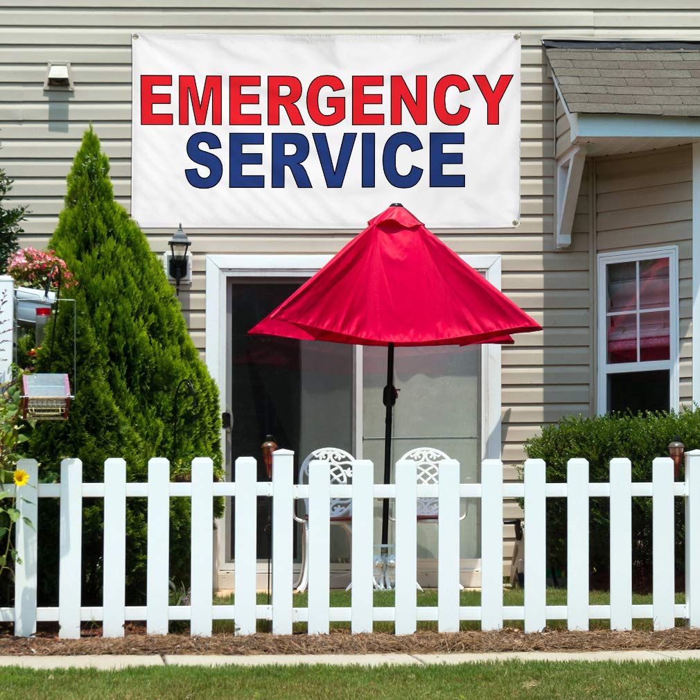 Emergency Service Vinyl Banner - Red & Blue Weatherproof Yard Signs (48x96 Inches) with 8 Grommets - Ideal for Healthcare, Industrial & Outdoor Use