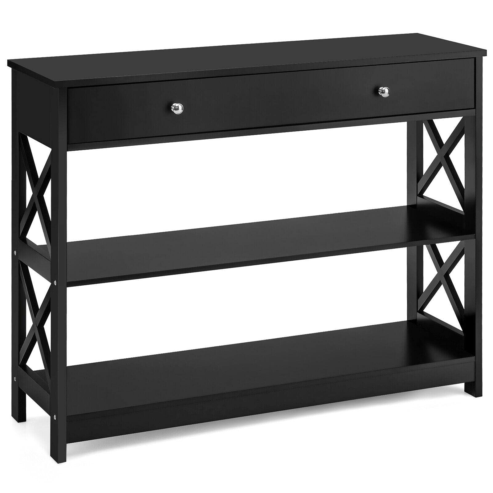 Black Console Table with Drawers & Shelves - Entryway Sofa Accent Table, Hallway Storage, Home Office Desk, Coffee & Side Table - Perfect for Living Room, Bedroom & Workspace Organization