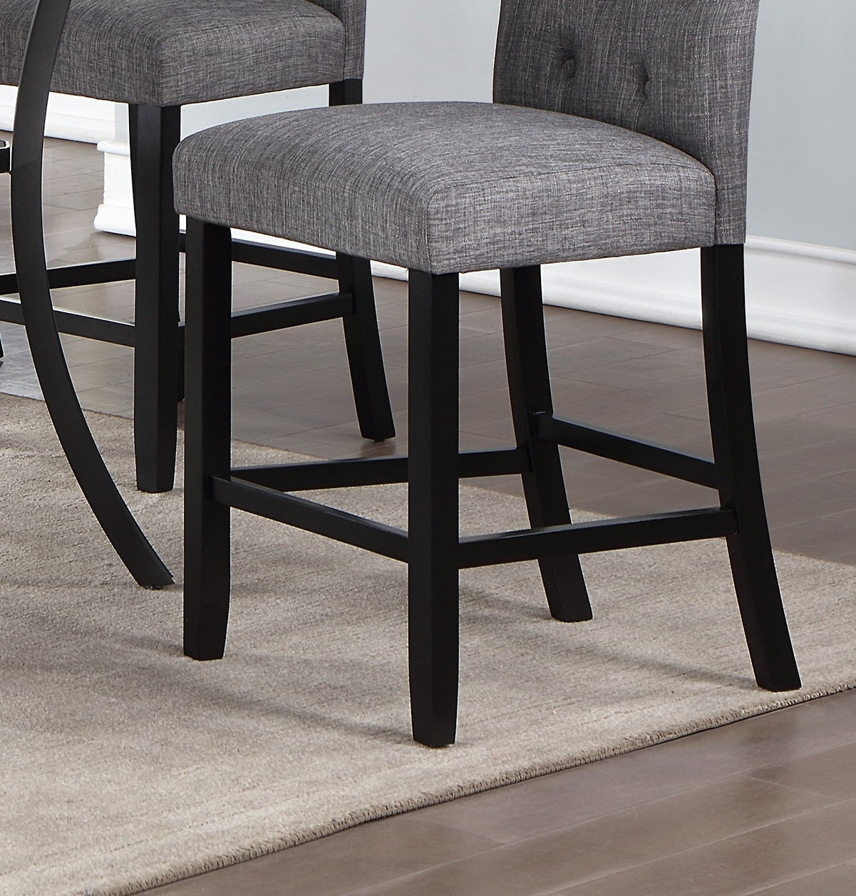 Set of 2 Charcoal Fabric Counter Height Dining Chairs with Plush Cushion & Tufted Back - Modern Kitchen Bar Stools for Breakfast Nook, Dining Room, and Small Space