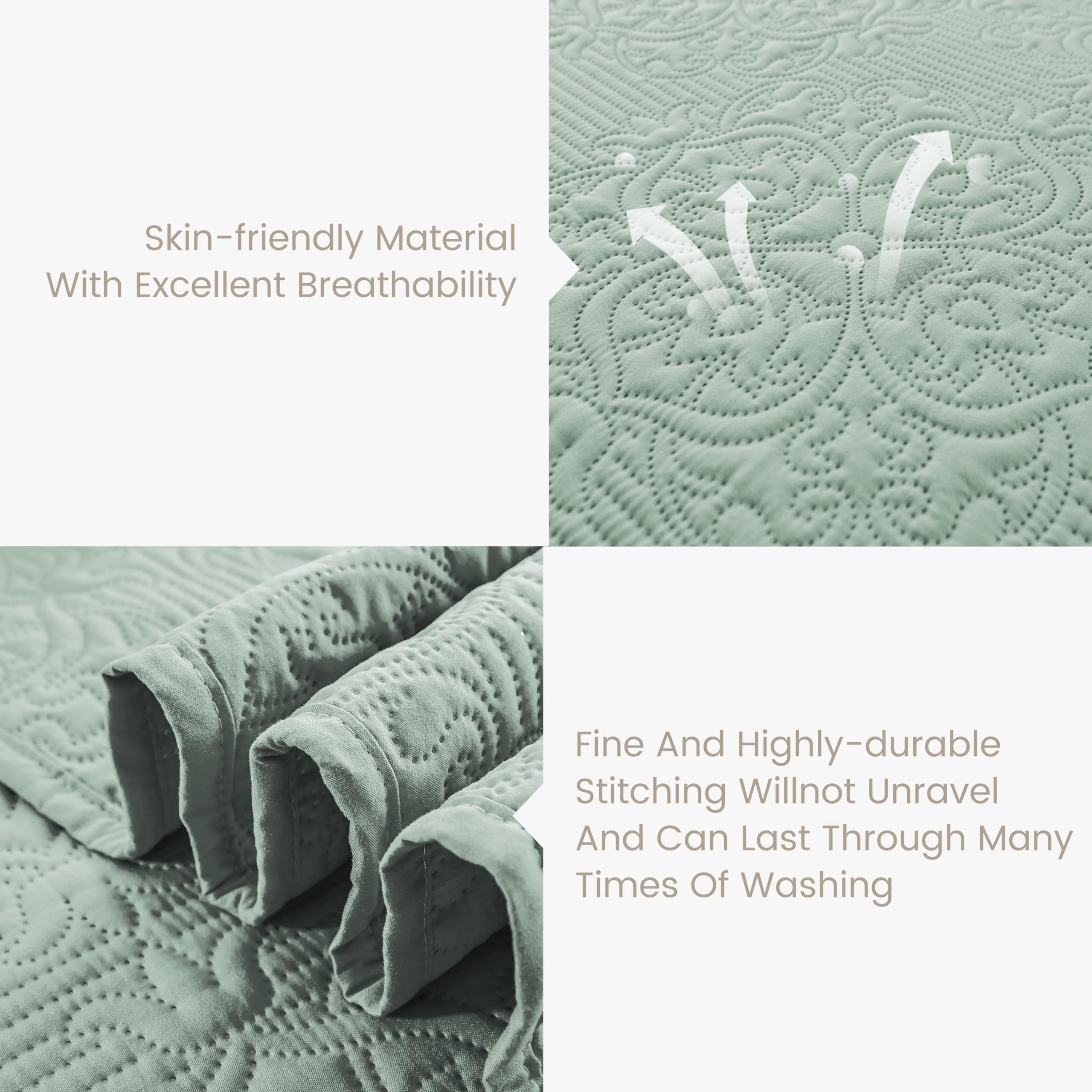 Sophia & William Reversible Lightweight Bed Quilt Bedspread Coverlet - Queen Size Sage Green - Perfect for Guest Rooms, Master Bedrooms & Cozy Home Decor
