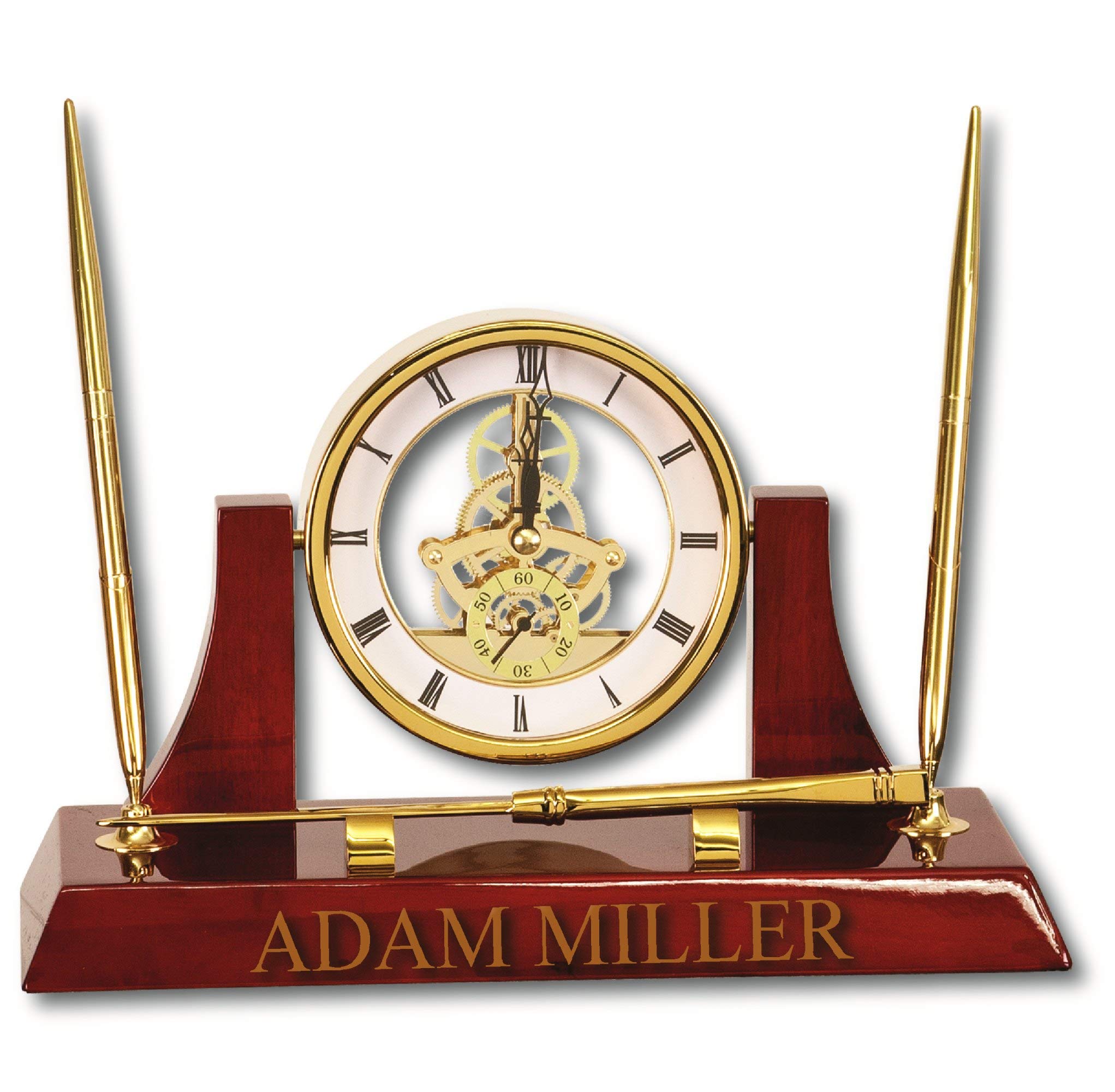 Personalized Engraved Desk Clock & Gold Pen Set - Unique Wedding, Anniversary, Father's Day, Retirement & Housewarming Gifts - Elegant Mantel Clock with Letter Opener for Office, Home Decor & Special Occasions