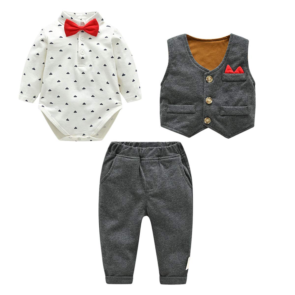 Baby Boy 3-Piece Formal Suit Set with Bow Tie & Waistcoat - Gentleman Tuxedo Outfit for Toddlers & Infants | Perfect for Weddings, Parties & Special Occasions