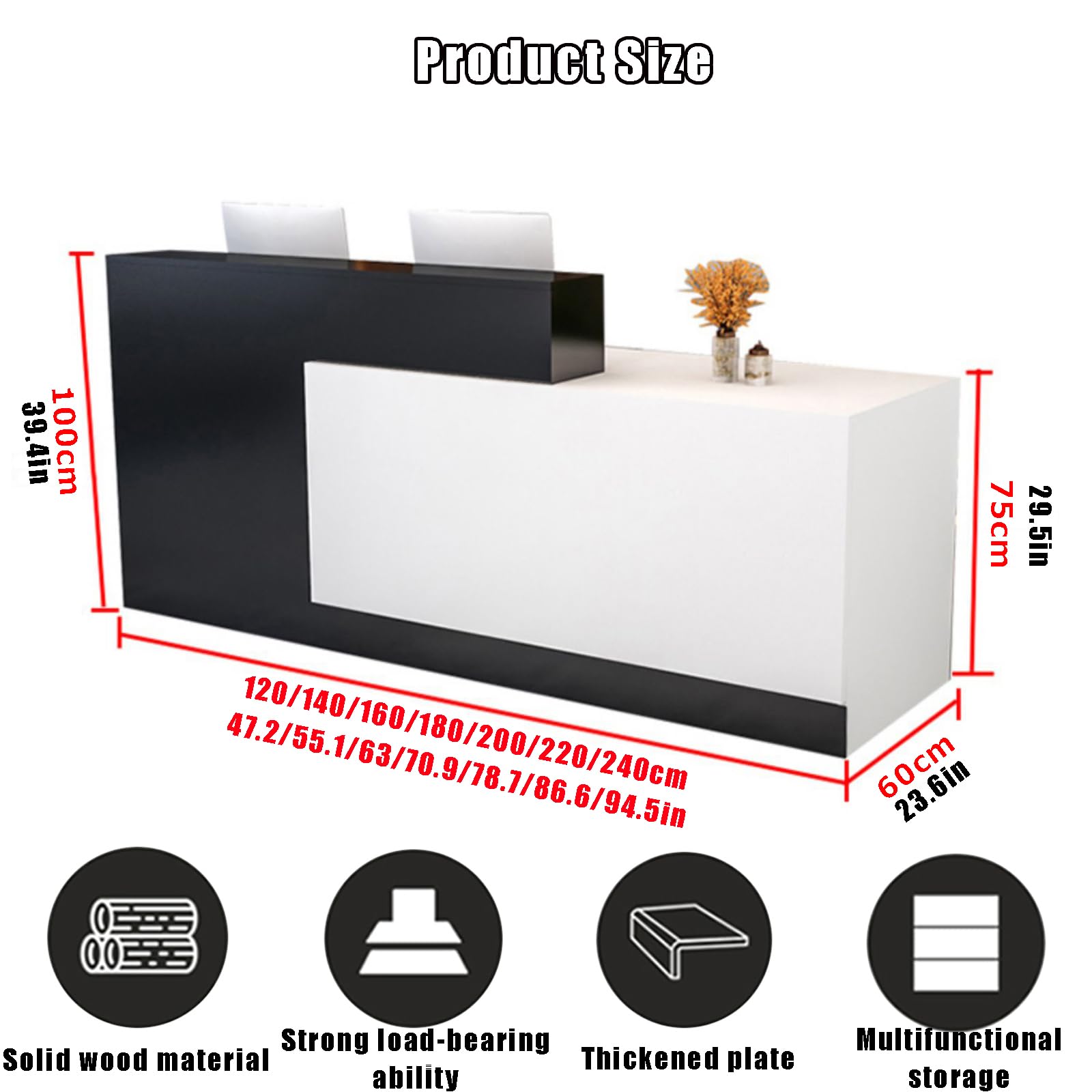 Modern Reception Counter Desk with Lockable Drawers - Wooden Front Desk for Office, Retail Store & Beauty Salon - Durable Checkout Counter for Lobby, Reception Area & Workspace (F-Right)