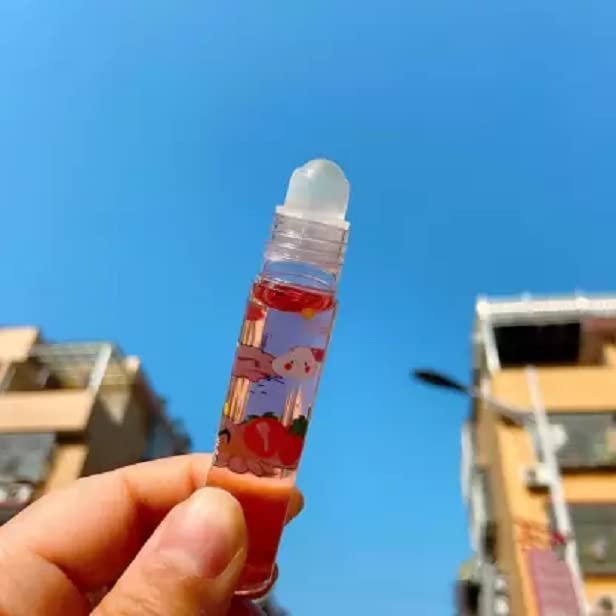 Elecsera Fruit Lip Oil Roll-On Gloss - 6 Colors Hydrating Lip Balm for Soft, Shiny Lips (Pack of 6, 21.6g) | Perfect for Daily Moisture, Makeup Looks & Gift Giving