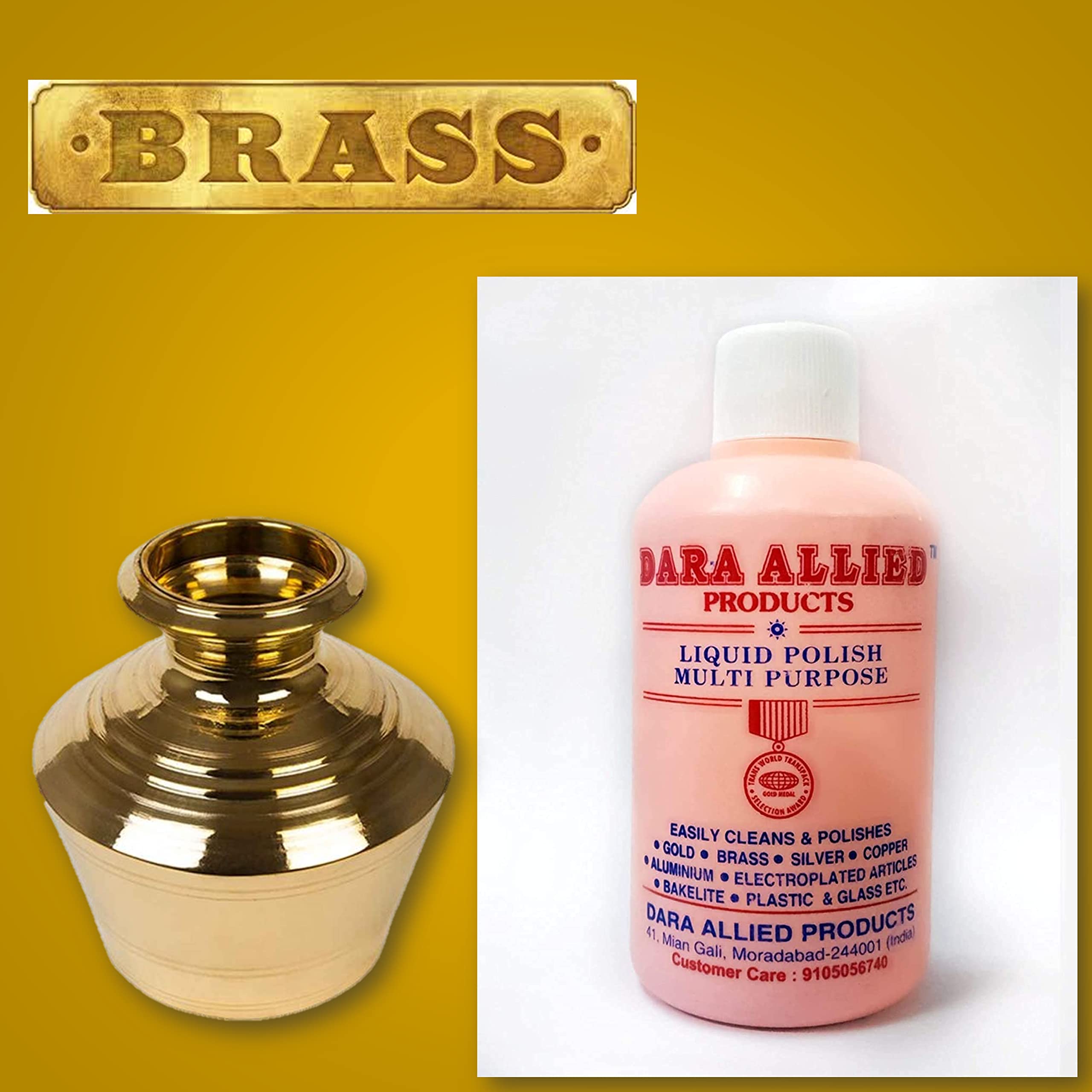 Premium Dara Allied Liquid Polish - Brass, Silver & Copper Cleaner Kit (3 x 100ml) with Green Scrub Pad | Jewelry, Antique & Household Metal Restoration