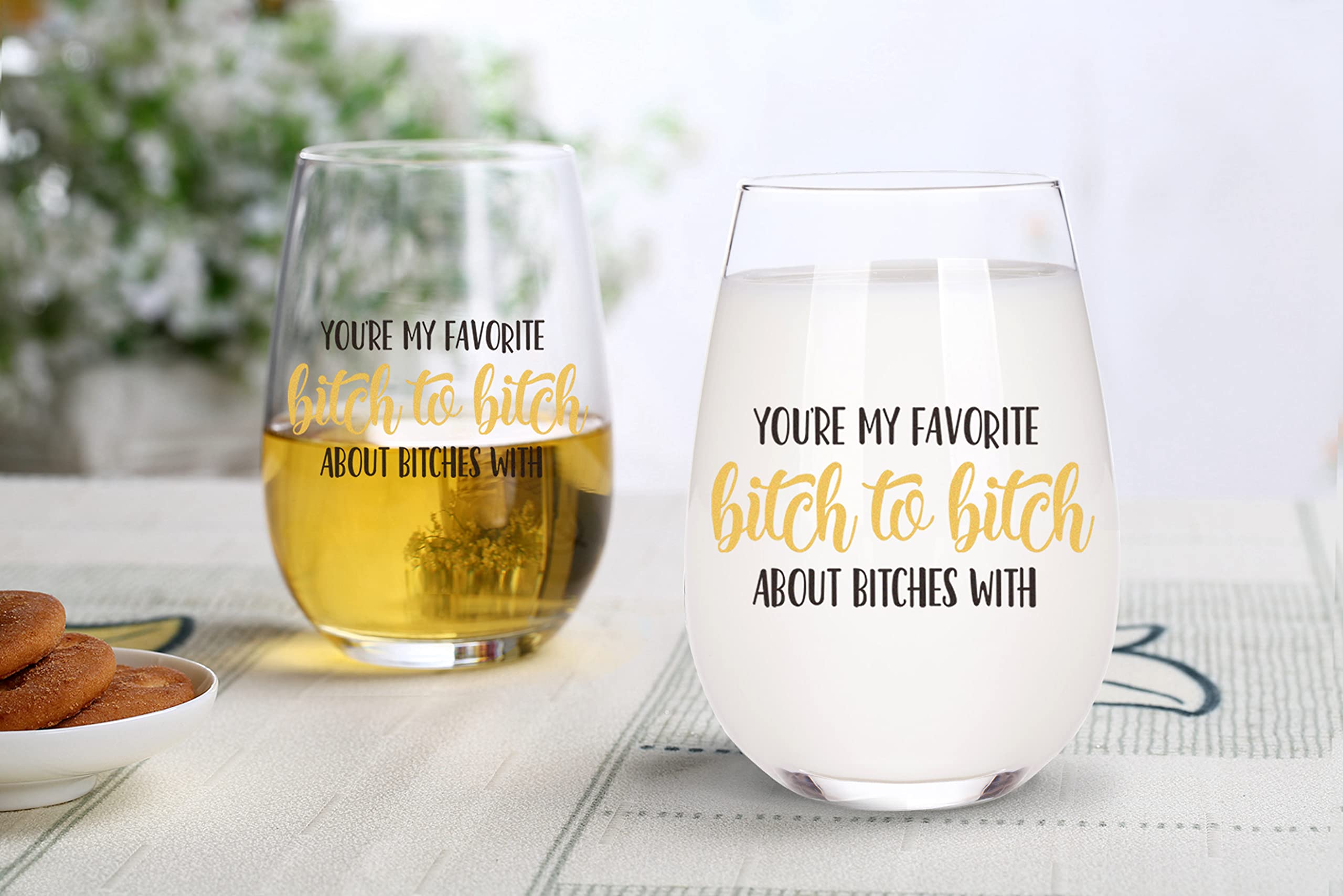 Funny Wine Glasses for Women - 'You're My Favorite Bitch' Novelty Gift for Birthday, Christmas, Bachelorette Party - 17oz Stemless Glass for Sister, Wife, BFF, Coworkers - Perfect for Girls Night, Wine Tasting & Friendship Celebrations