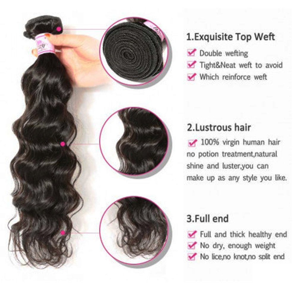 Beauty Forever 8A Brazilian Virgin Hair Extensions - 100% Unprocessed Human Hair Weave Bundles (3 Pcs) in Natural Wave & Wet Wavy Style - 22 24 26 Inch Natural Color | Perfect for Daily Wear, Parties & Special Occasions