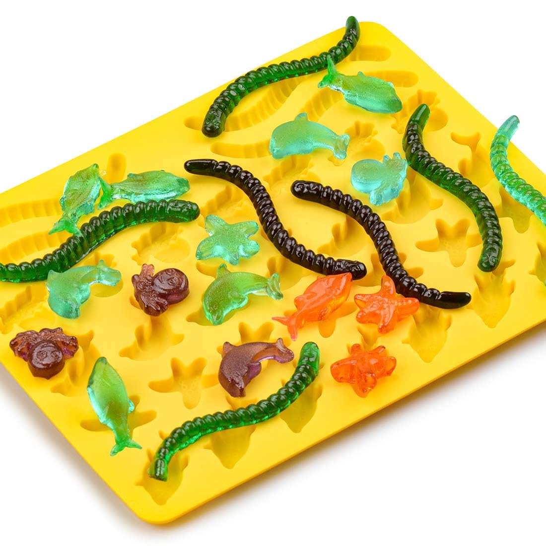 Premium Silicone Gummy & Hard Candy Molds Set - 3-Pack Ocean Theme (Worms, Starfish, Dolphins, Octopus, Sharks) | BPA-Free, Pinch Test Approved | Perfect for DIY Candy Making, Birthday Parties & Baking Decorations