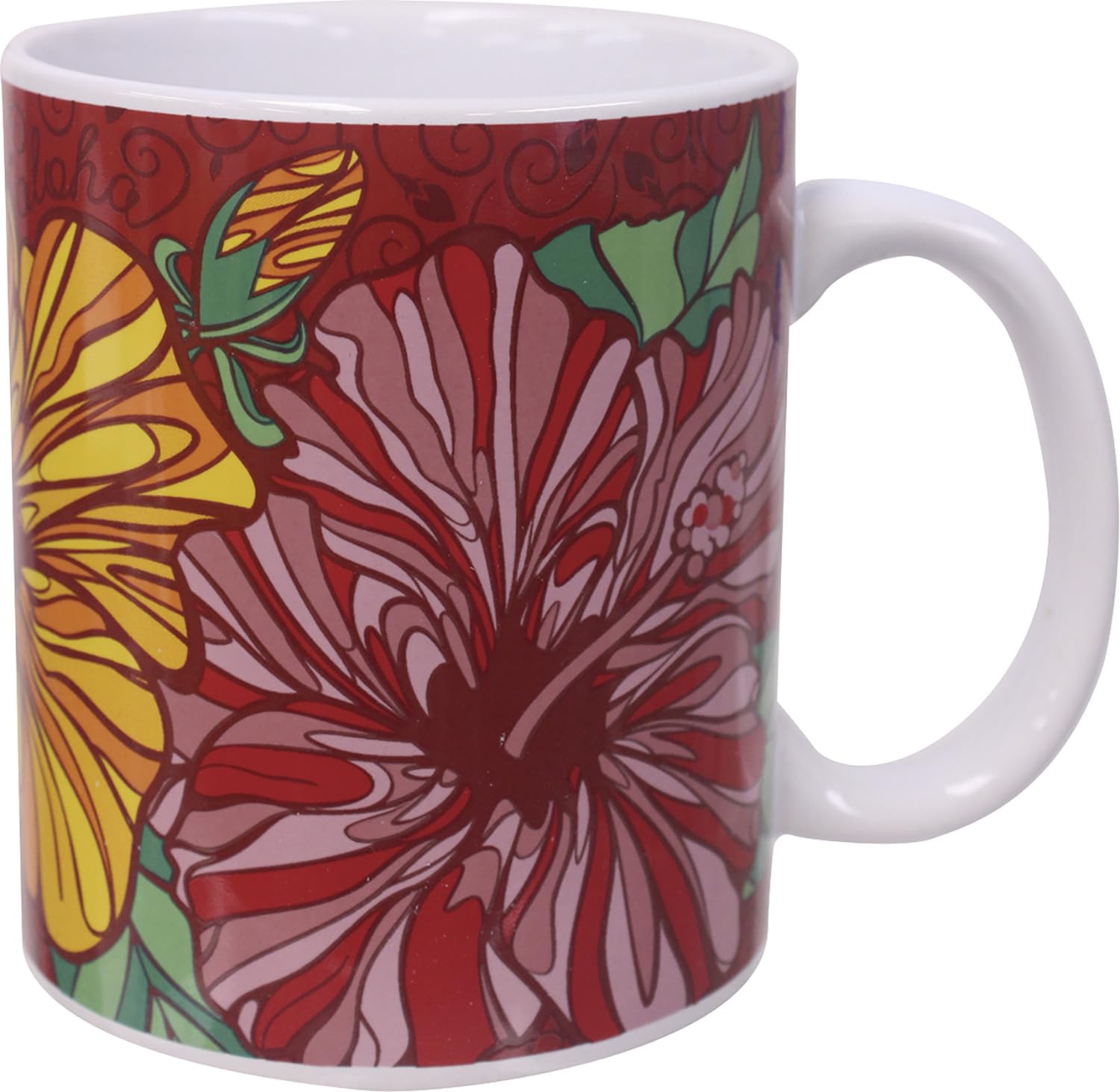 Hawaiian Coffee Mug - 11 oz Ceramic Hibiscus Trio Set, Microwave & Dishwasher Safe, Vibrant Multicolor Design - Perfect for Home, Office, or Gift Giving
