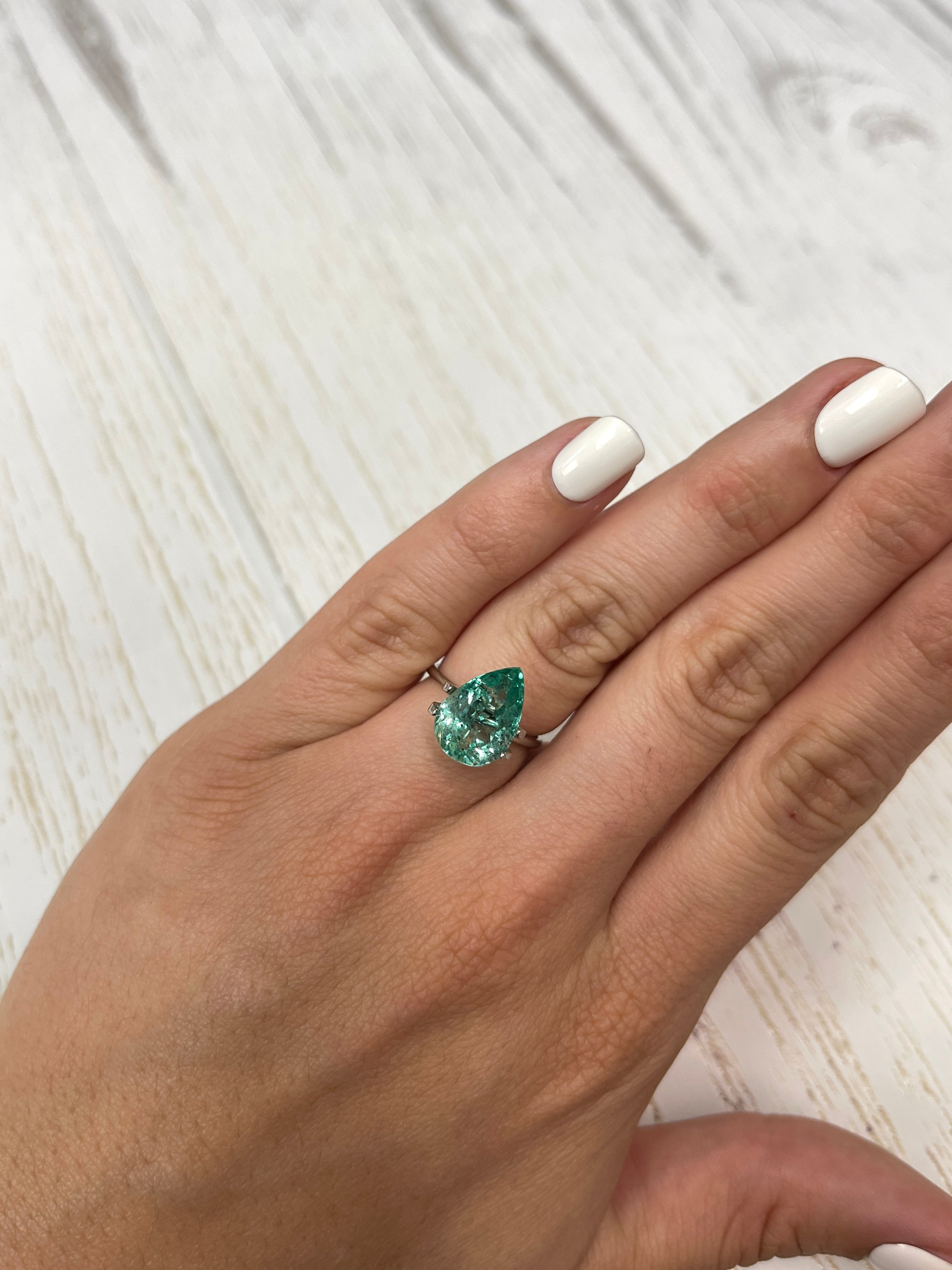 5.20 Carat 14x10mm Natural Loose Colombian Emerald Pear Cut Gemstone - Vivid Green with Unique Inclusions for Jewelry Making, Engagement Rings & Collector's Items