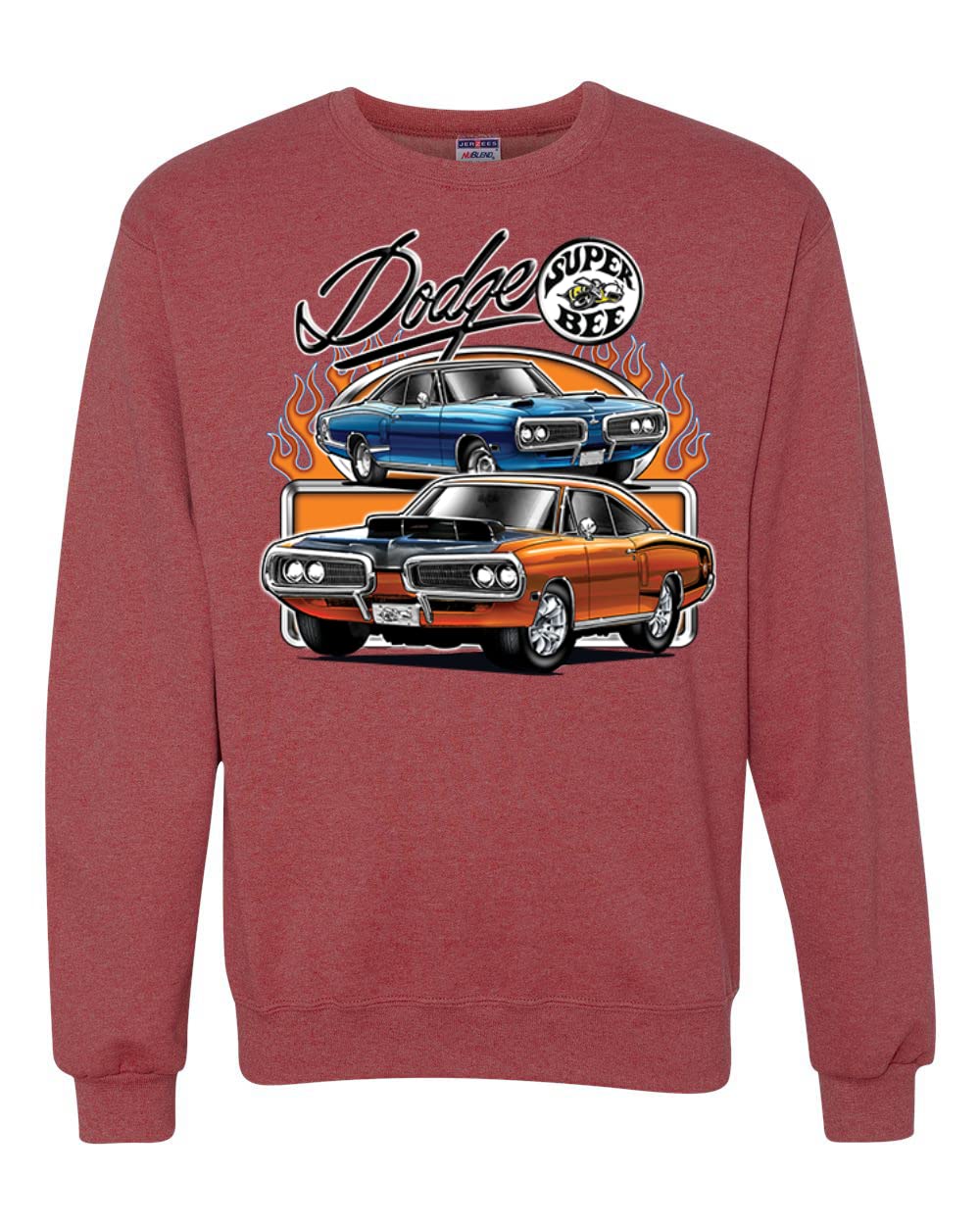 Wild Bobby Flaming Dodge Super Bee Muscle Car Graphic Sweatshirt - Unisex Crewneck Pullover for Car Enthusiasts & Vintage Auto Lovers - Perfect for Casual Wear, Car Shows, and Road Trips
