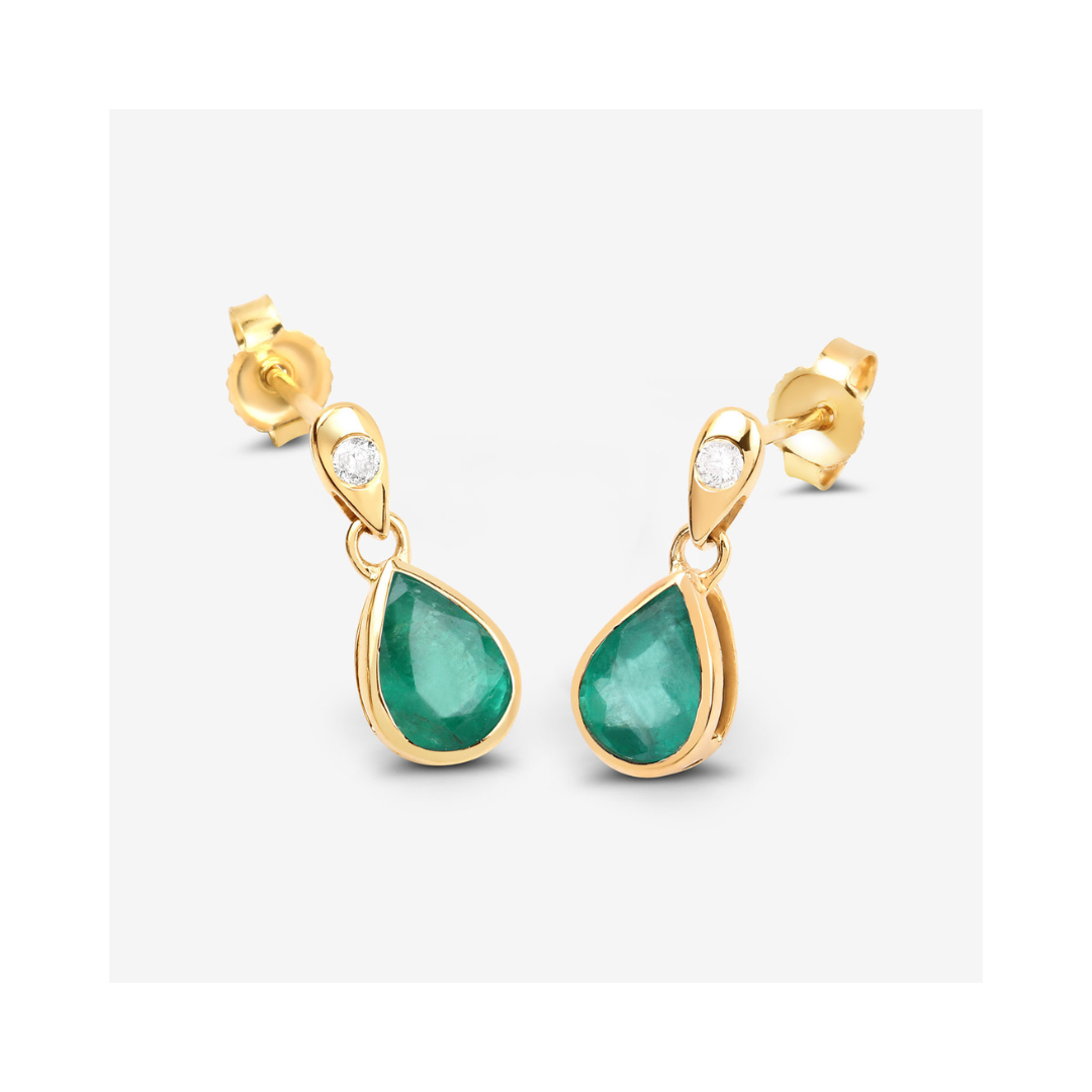 Authentic Zambian Emerald & Diamond Dangle Earrings | Luxury 18K Gold Jewelry for Women | Perfect for Weddings, Parties & Special Occasions