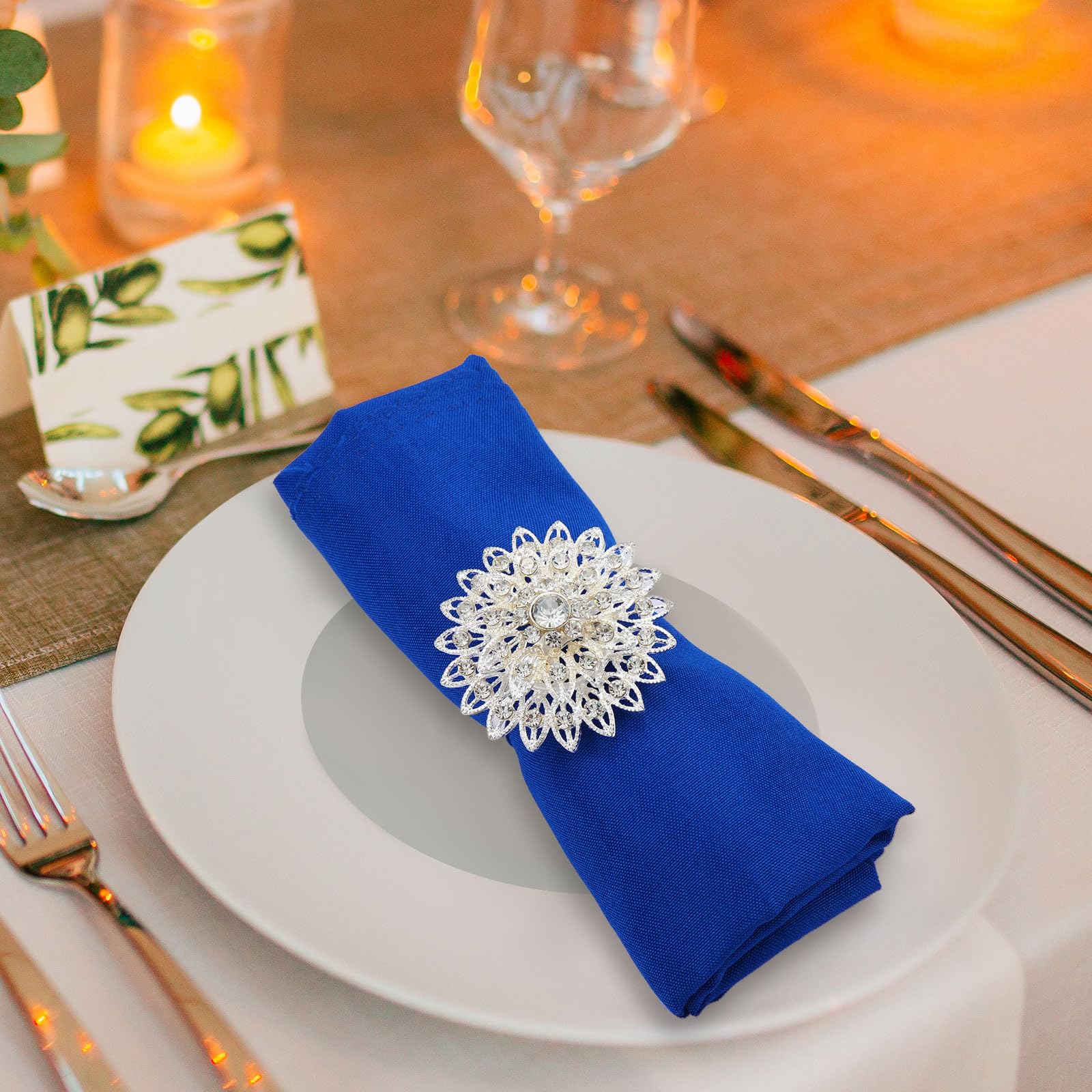 100 Pcs Silver Floral Crystal Rhinestone Napkin Rings - Elegant Bling Napkin Holders for Wedding, Birthday Party, Dinner & Home Table Decor - Perfect for Holiday Gatherings, Bridal Showers & Fine Dining