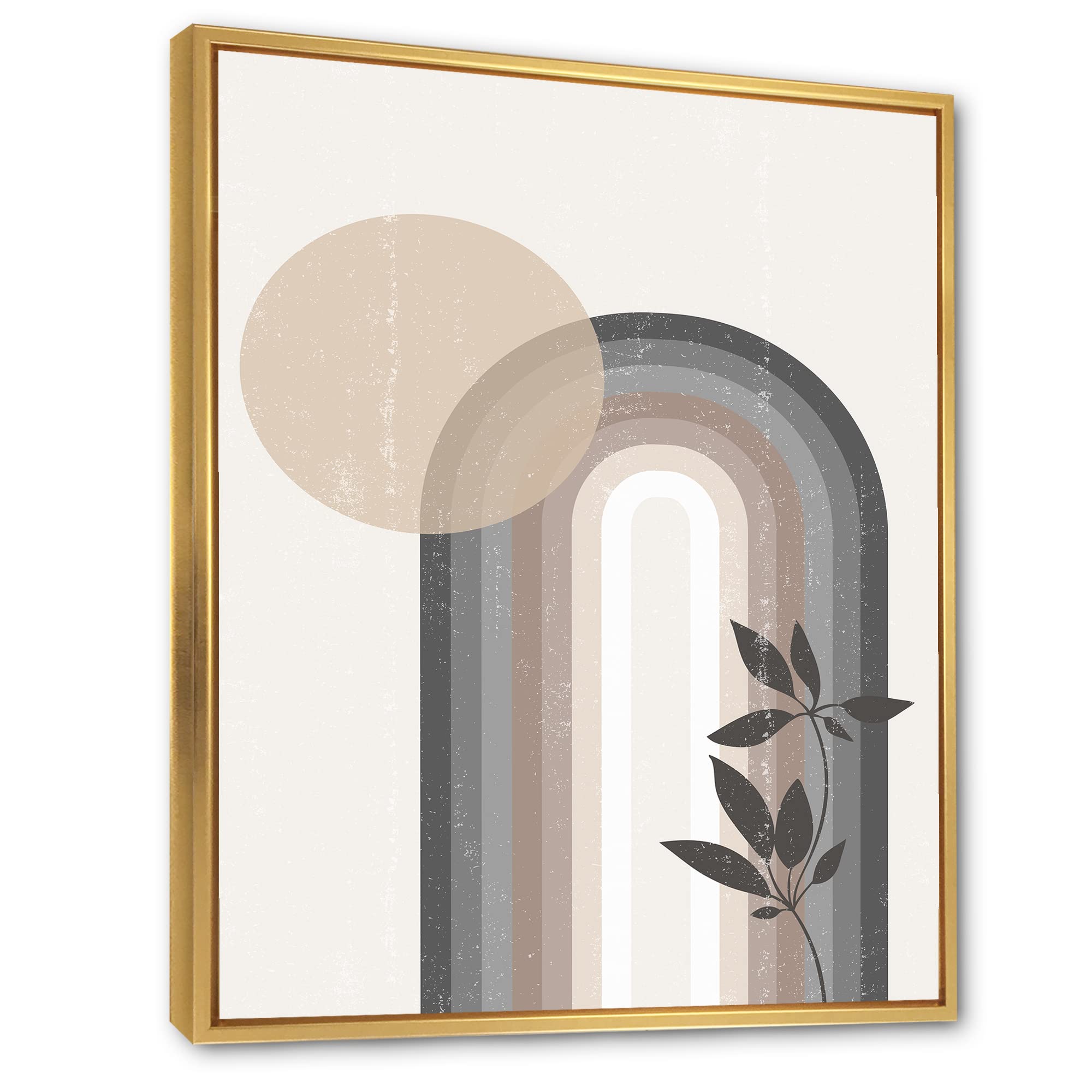 Abstract Rainbow Sun and Moon Wall Art - Earth Tone Framed Canvas Print for Living Room & Bedroom Decor | Modern Home Office Painting