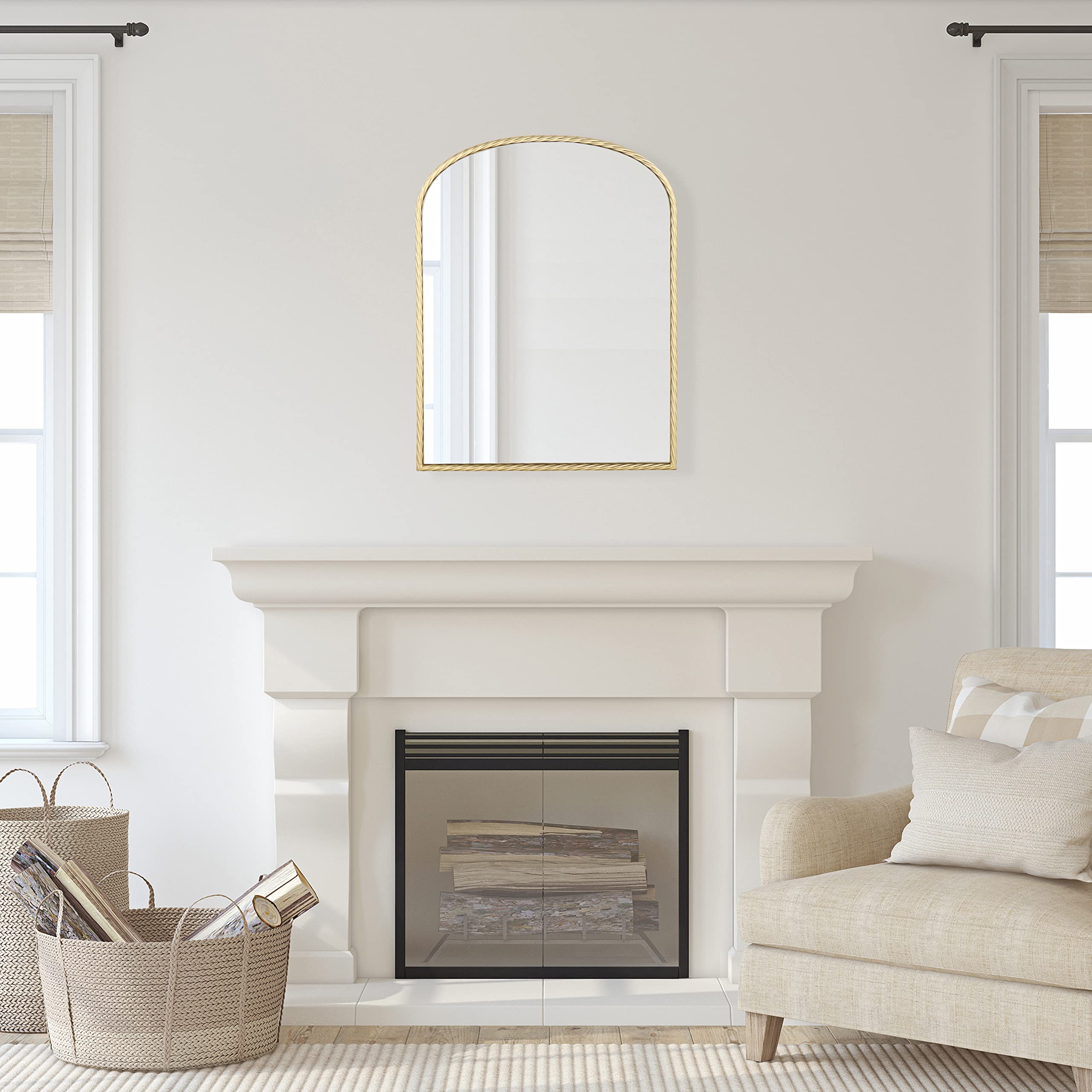 24x31 Inch Gold Twisted Metal Frame Arch Wall Mirror - Elegant Home Decor for Living Room, Bedroom, or Entryway
