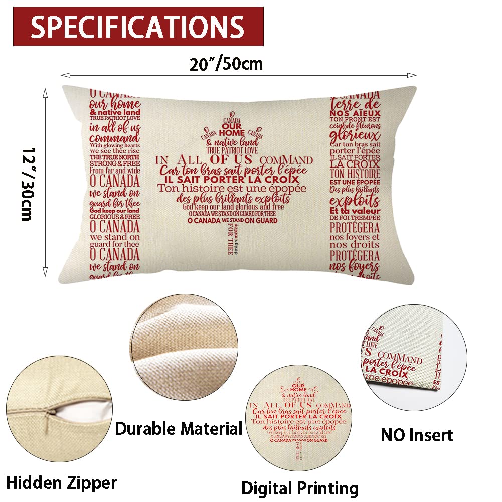 Farmhouse Lumbar Pillow Covers 12x20 Inch - Canada Our Home Quotes - Decorative Cushion Cases for Sofa, Couch & Living Room - Cozy Home Decor Accent