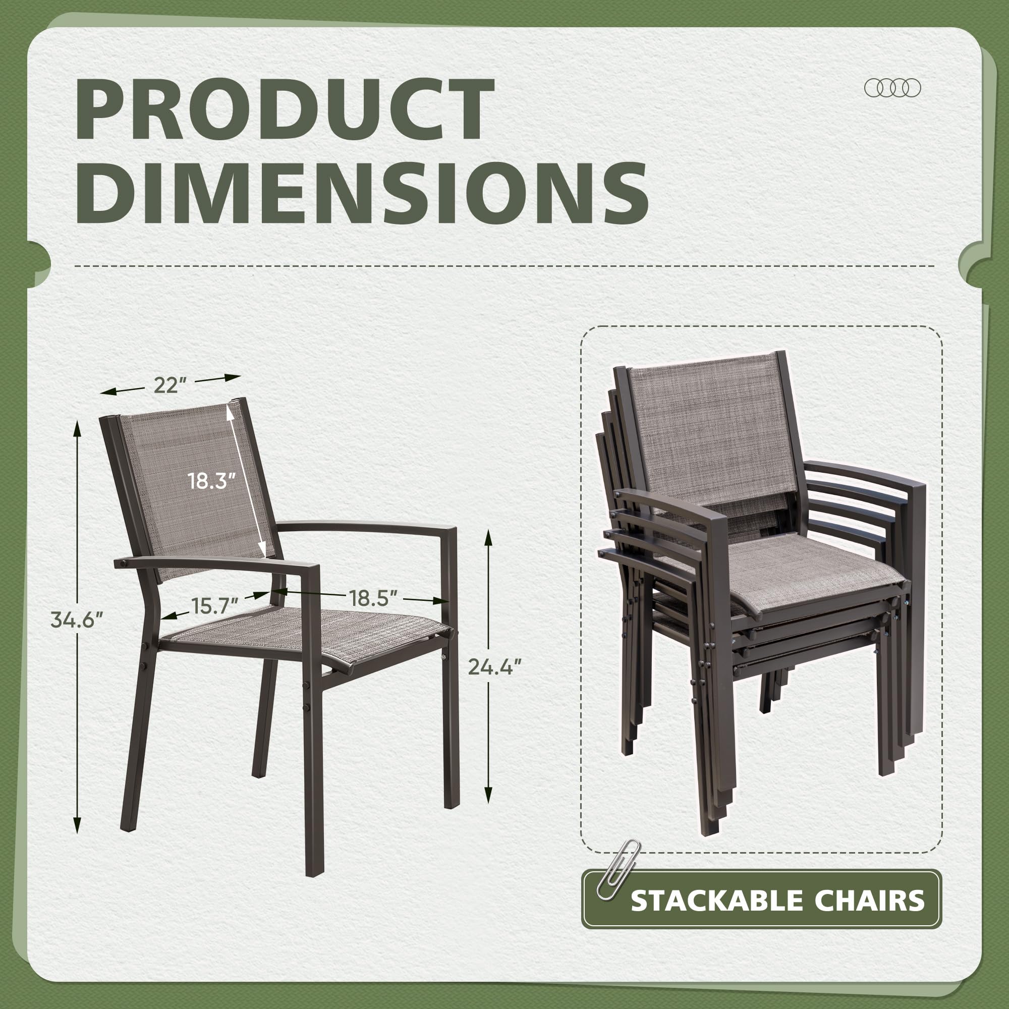 Flamaker 6-Piece Stackable Textilene Outdoor Patio Chairs Set - Grey Dining Chairs for Backyard, Deck & Garden - Perfect for Outdoor Entertaining, Poolside Relaxation & BBQ Parties
