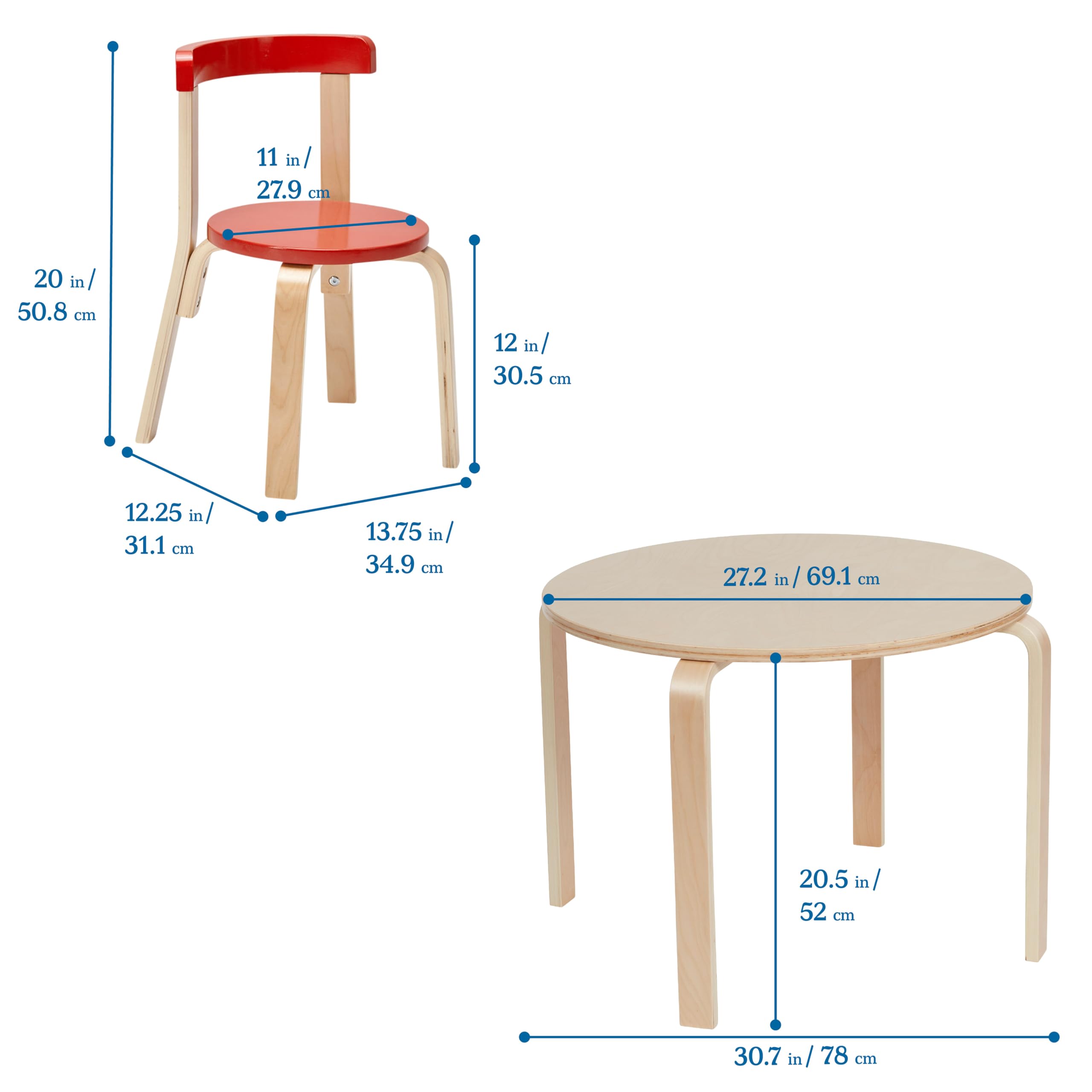 ECR4Kids Bentwood Round Table and Curved Back Chair Set - 5-Piece Kids Furniture for Classroom, Playroom & Daycare - Natural Wood Children's Table & Chairs for Learning & Play Activities