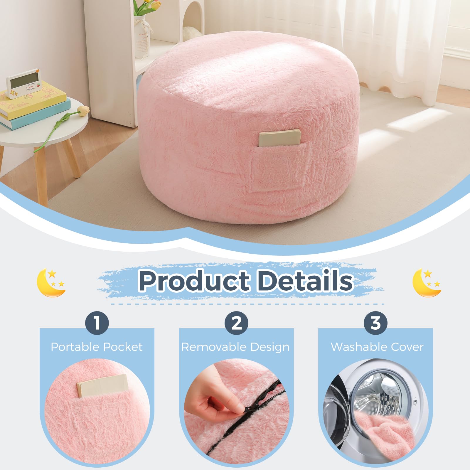 MAXYOYO Kids Bean Bag Chair Bed - Convertible Lazy Chair to Floor Mattress | Soft Pink Lounge Furniture for Playroom, Dorm & Sleepovers | Toddler & Teen Comfort Seating