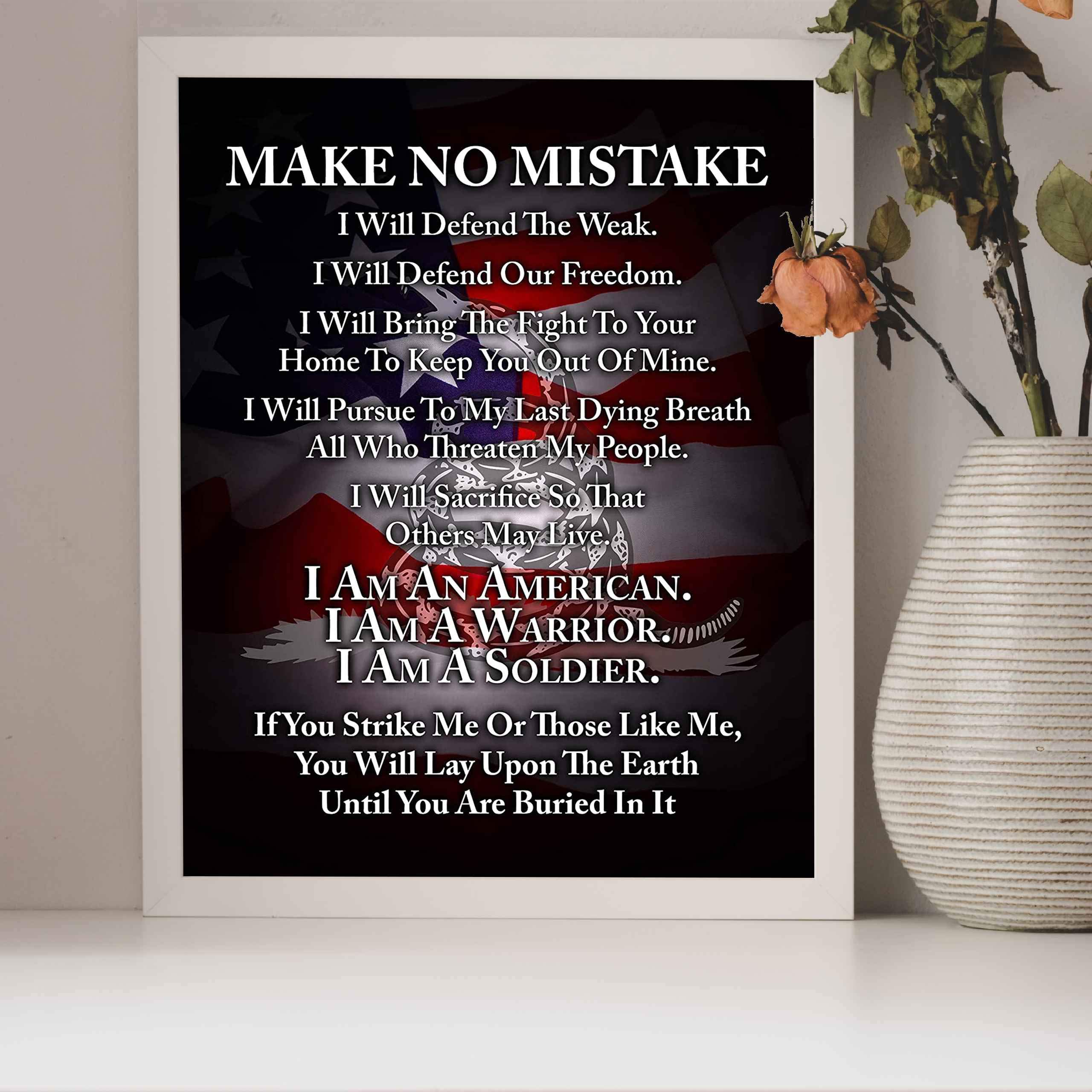 Patriotic Wall Art Poster - 'I Am A Soldier' Motivational American Flag Decor for Home, Bedroom & Boys Room - Perfect for 4th of July & Military Appreciation - Unframed 8x10 Inches - Ideal for Living Room, Office & Military Themed Spaces