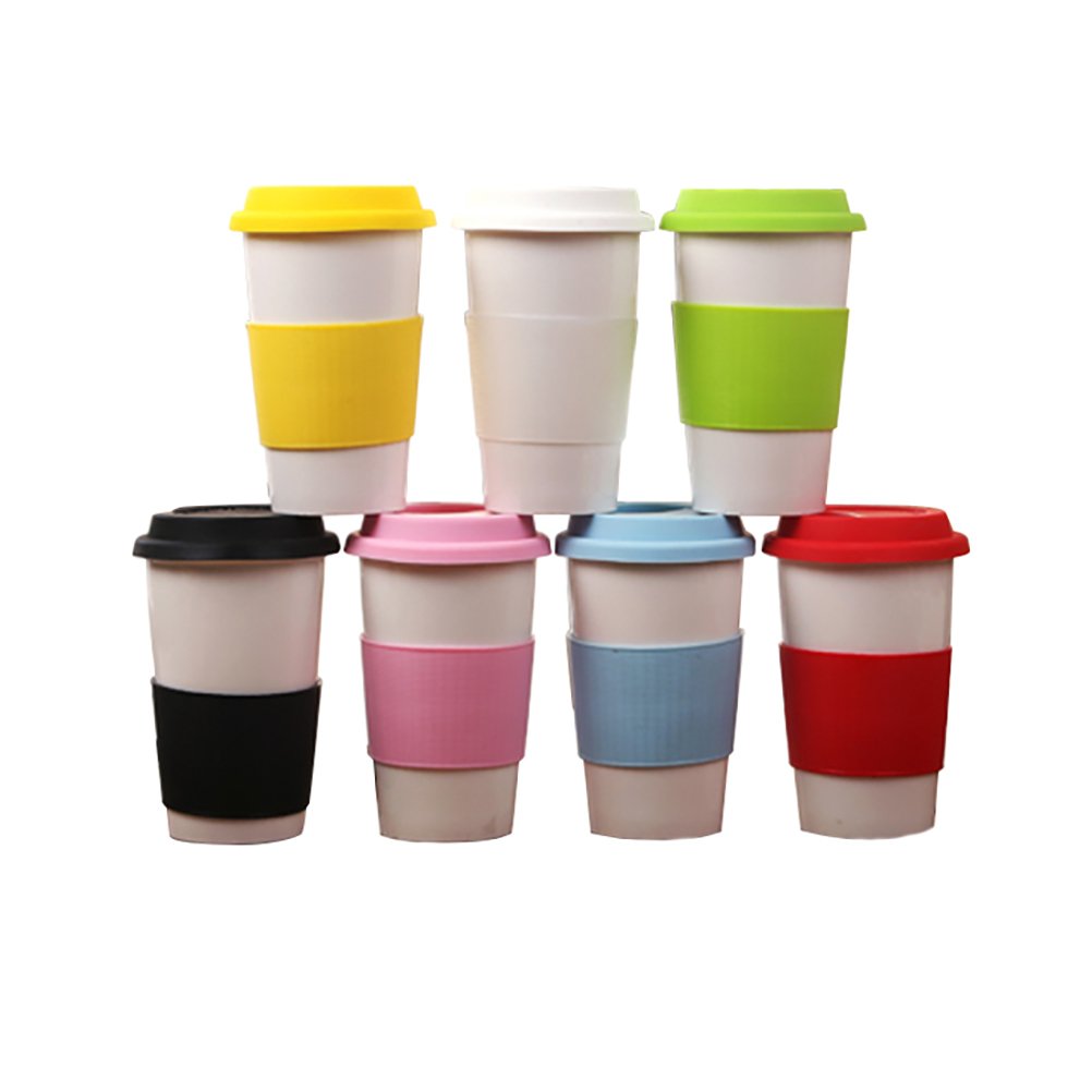 DOITOOL 16oz Vacuum Insulated Travel Coffee Mug with Silicone Sleeve - Ceramic Camping Mug for Tea, Espresso & Hot Drinks - Leak Proof Portable Cup for Hiking, Office & Outdoor Adventures (301-400ml, Random Color)