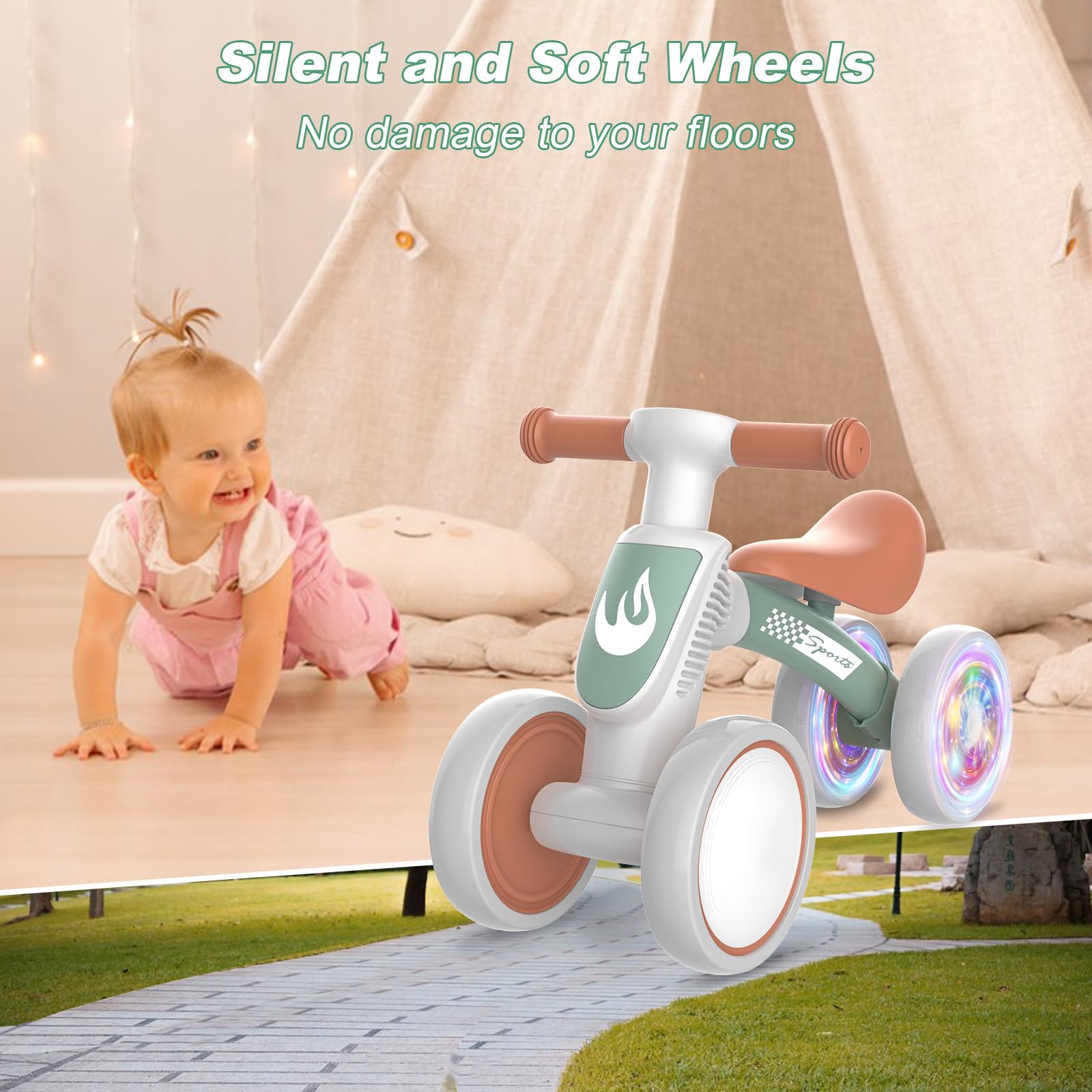 Best Baby Balance Bike for 1-3 Year Olds - No Pedal Training Bike with 4 Silent Wheels & Soft Seat - Perfect First Bike Gift for Toddlers Boys & Girls - Ideal for Indoor Play, Outdoor Learning & Birthday Presents