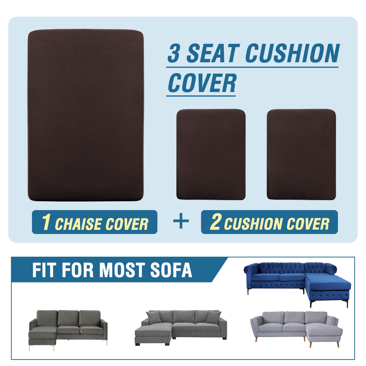 H.VERSAILTEX 3-Piece L-Shaped Sectional Sofa Cover Set - Left/Right Chaise & Seat Cushion Protector (Chocolate) - Perfect for Living Room, Family Room & Home Theater Furniture Protection