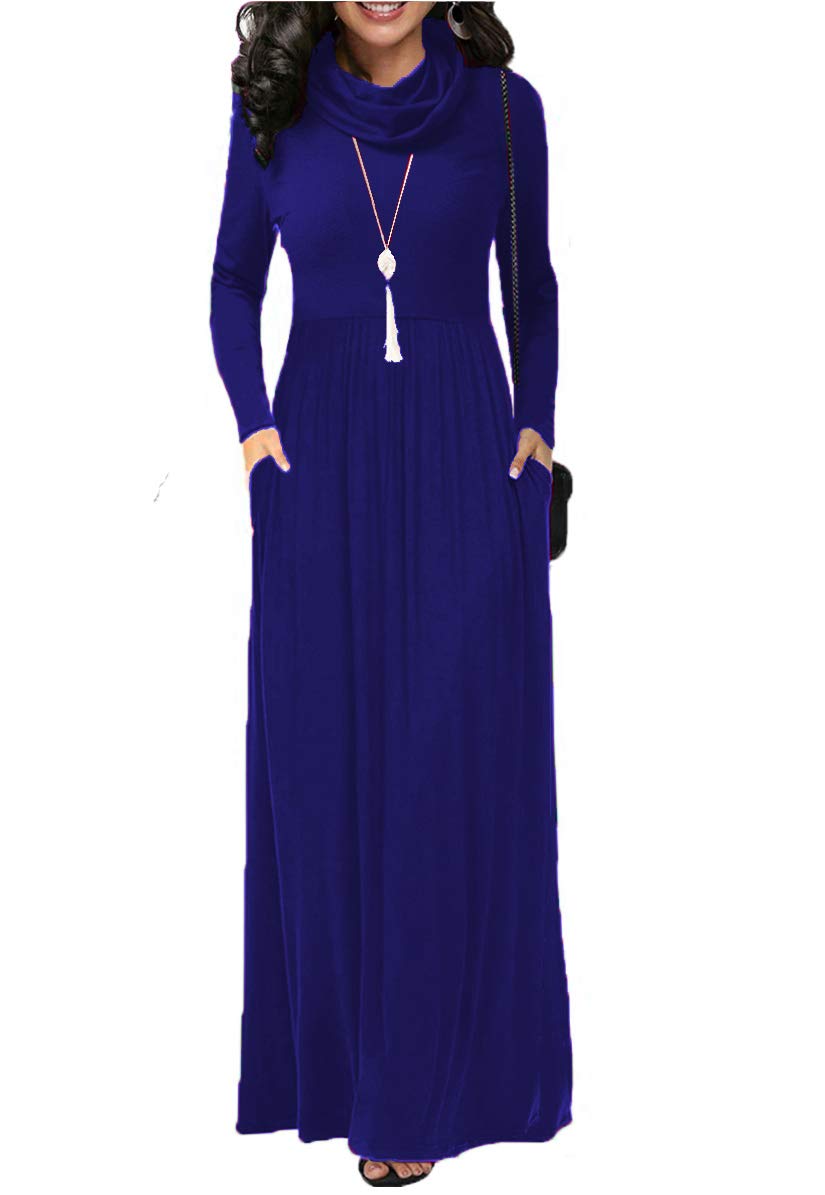 Women's Winter Solid Color Casual Maxi Dress - Empire Waist Plain Loose Long Dress with Pockets - Perfect for Holiday Parties, Christmas Gatherings & Cozy Winter Outings