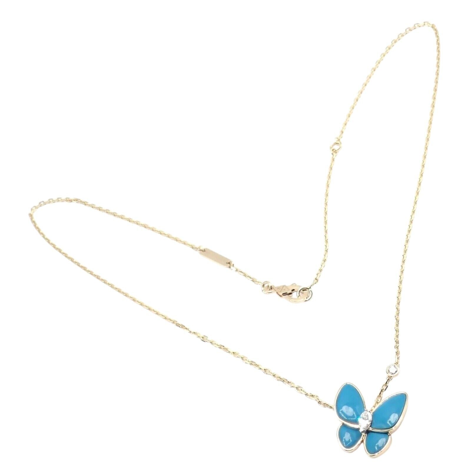 Van Cleef & Arpels 18k Gold Diamond Turquoise Butterfly Pendant Necklace with Certificate - Luxury Jewelry for Women, Perfect for Weddings, Anniversaries & Special Occasions
