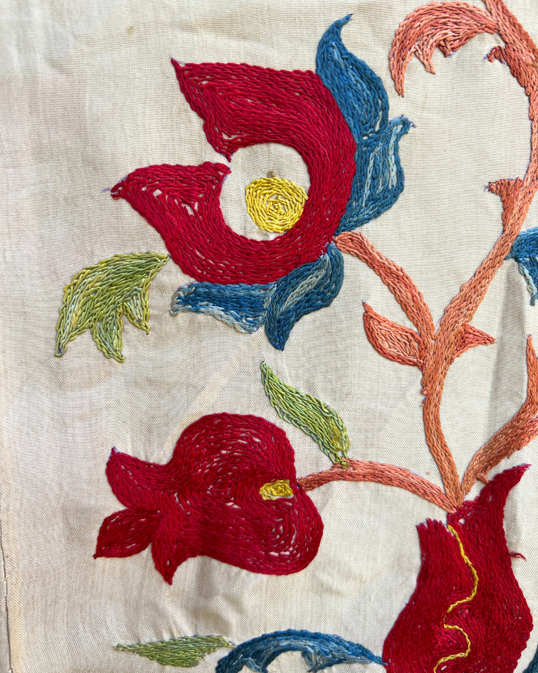Medium Suzani 058 - Handmade Cotton Embroidered Throw Pillow Cover - Perfect for Boho Home Decor, Sofa & Bedroom Accent