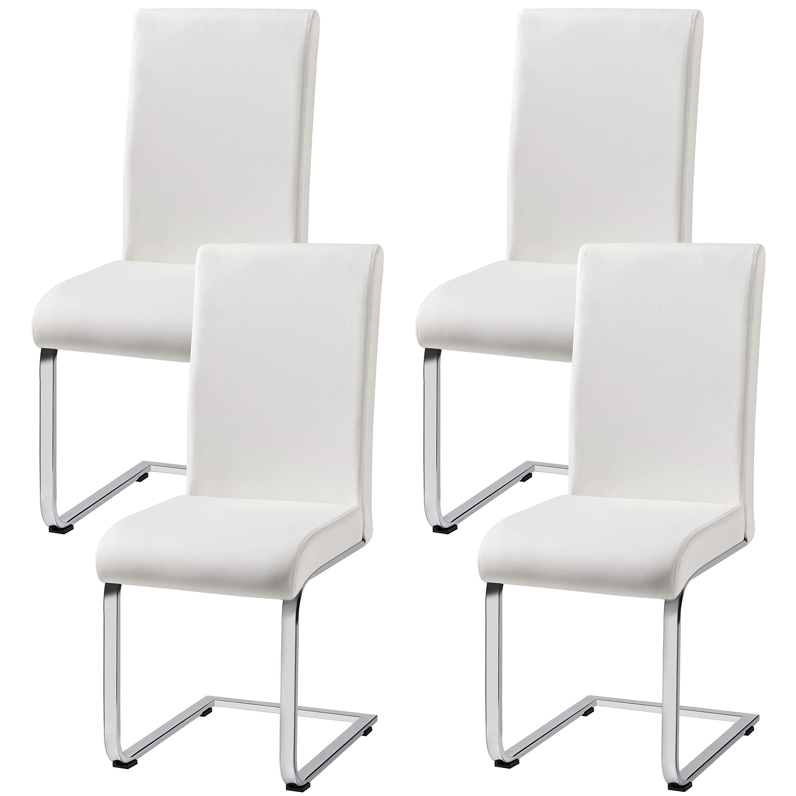 Topeakmart 4-Piece Modern White Leather Upholstered Dining Chairs Set - Armless High Back Kitchen & Living Room Side Chairs with Metal Legs - Perfect for Small Spaces, Breakfast Nooks & Contemporary Dining Areas