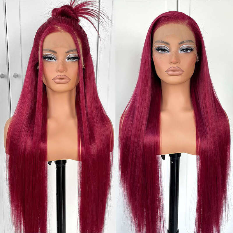 Eullair Glueless 13x4 Colored Lace Front Wig - Burgundy Bombshell #99J | Natural Look for Daily Wear, Cosplay & Special Occasions