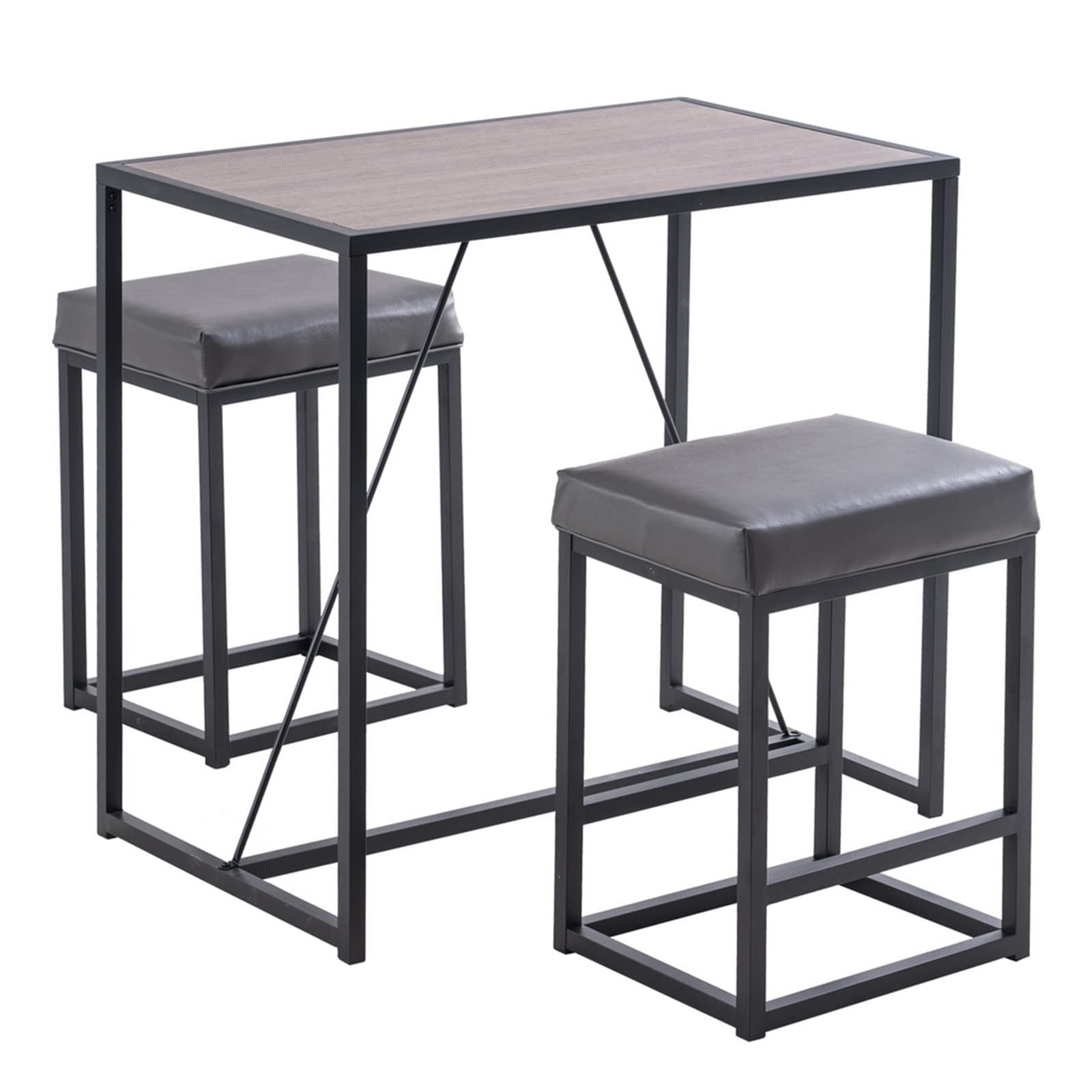 2-Person Dining Table Set with Table & 2 Stools - Walnut & Gray 3-Piece Restaurant Furniture for Cafes, Bistros & Entertainment Areas | Perfect for Small Spaces, Breakfast Nooks & Outdoor Dining