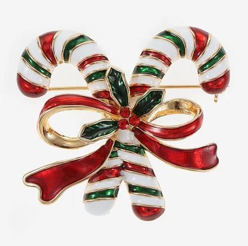 Monet Jewelry Christmas Candy Cane Multi-Color Glass Brooch Pin - Festive Holiday Accessory for Sweaters, Scarves & Gift Giving