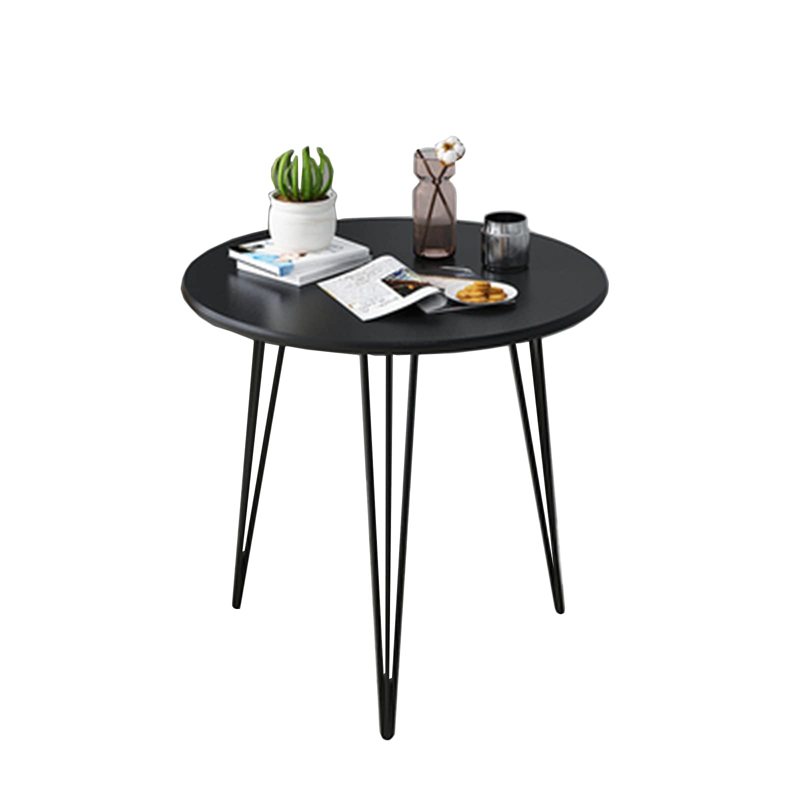 Modern Round Coffee Table - Minimalist Small Apartment Side Table for Sofa, Balcony & Bedroom - Light Luxury Black End Table (50cm) - Perfect for Living Room Decor, Studio Apartments & Cozy Spaces