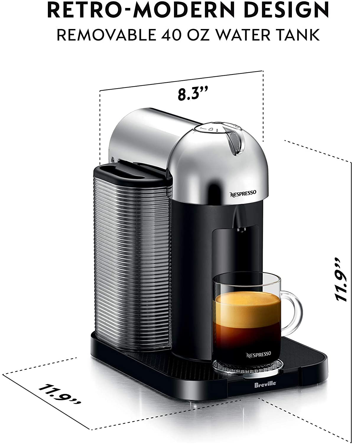 Nespresso Vertuo Coffee and Espresso Machine by Breville - Chrome Finish | Brew Barista-Quality Coffee at Home | Perfect for Office, Kitchen & Gifting