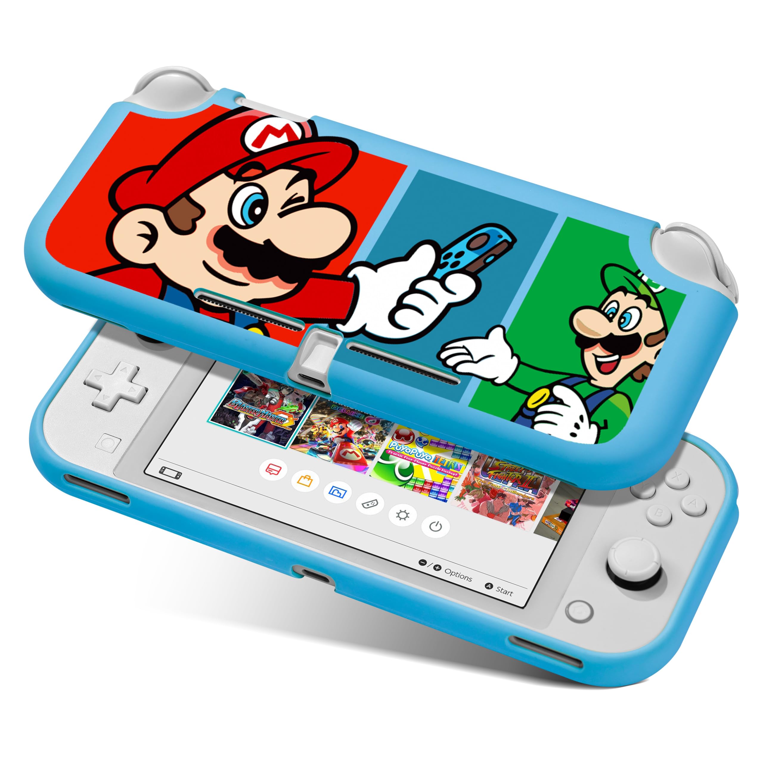 **Xcitifun Soft TPU Protective Case for Nintendo Switch Lite - Cute Kawaii Cartoon Character Cover for Girls, Boys & Kids (Blue Brother) | Shockproof & Scratch-Resistant Shell for Gaming & Travel**