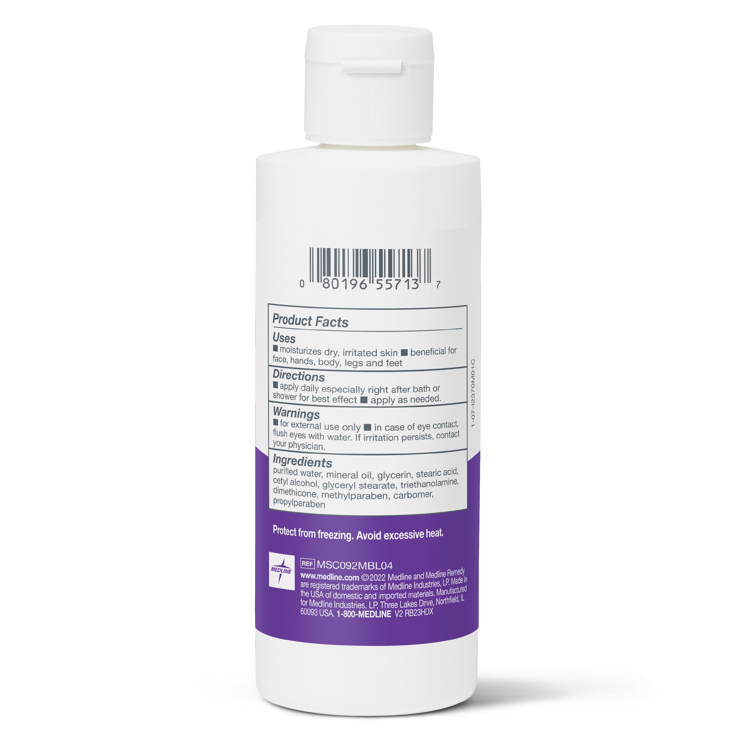 Medline Remedy Essentials Moisturizing Body Lotion - 4 oz Unscented Hydrating Lotion for Dry Skin - Hypoallergenic & Non-Greasy Formula for Men, Women & Elderly - Perfect for Daily Moisturizing, Post-Shower Care & Sensitive Skin Relief