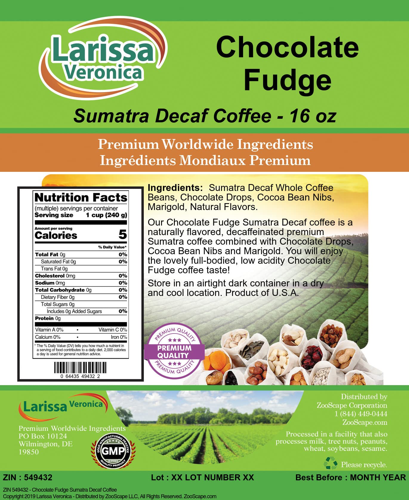 Premium Sumatra Decaf Chocolate Fudge Flavored Whole Coffee Beans - Gourmet Naturally Flavored Coffee - 16oz (3 Pack) - Perfect for Home Brewing, Office Use & Gift Giving