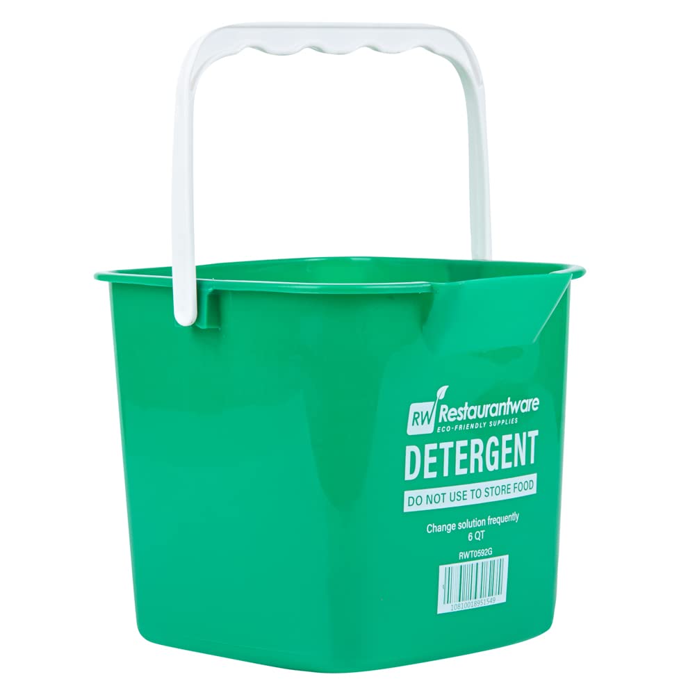 RW Clean 6 Quart Plastic Cleaning Buckets with Measurements - 10-Pack Detergent Square Buckets with Built-In Spout & Handle - Heavy Duty Green Utility Pails for Home, Commercial & Restaurant Use - Perfect for Mopping, Car Washing & Janitorial Services