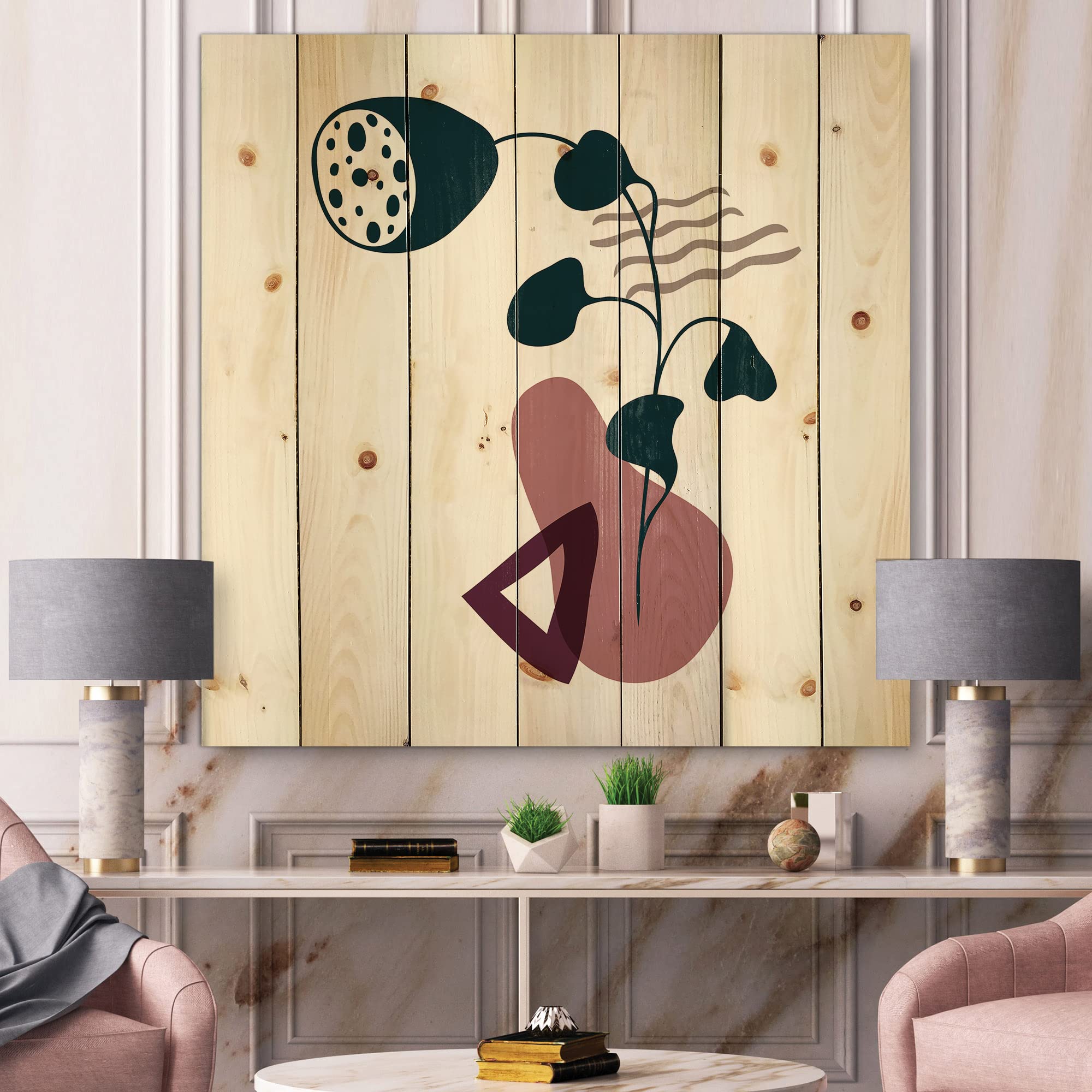 Modern Floral Wood Wall Art - Pink Abstract Pine Decor for Living Room