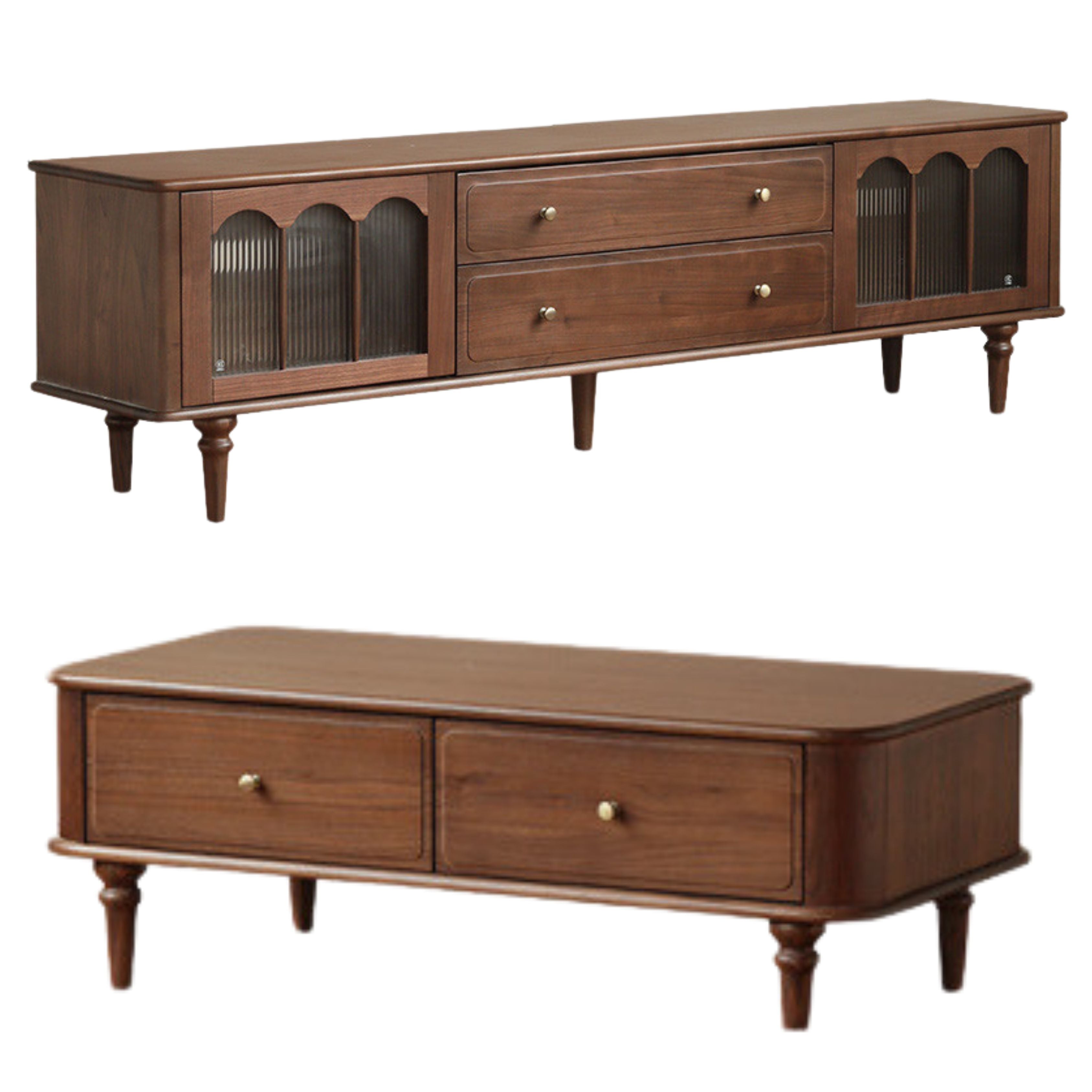 Solid Black Walnut Wood Retro TV Stand - Vintage American Style TV Cabinet for Living Room, Bedroom & Home Theater